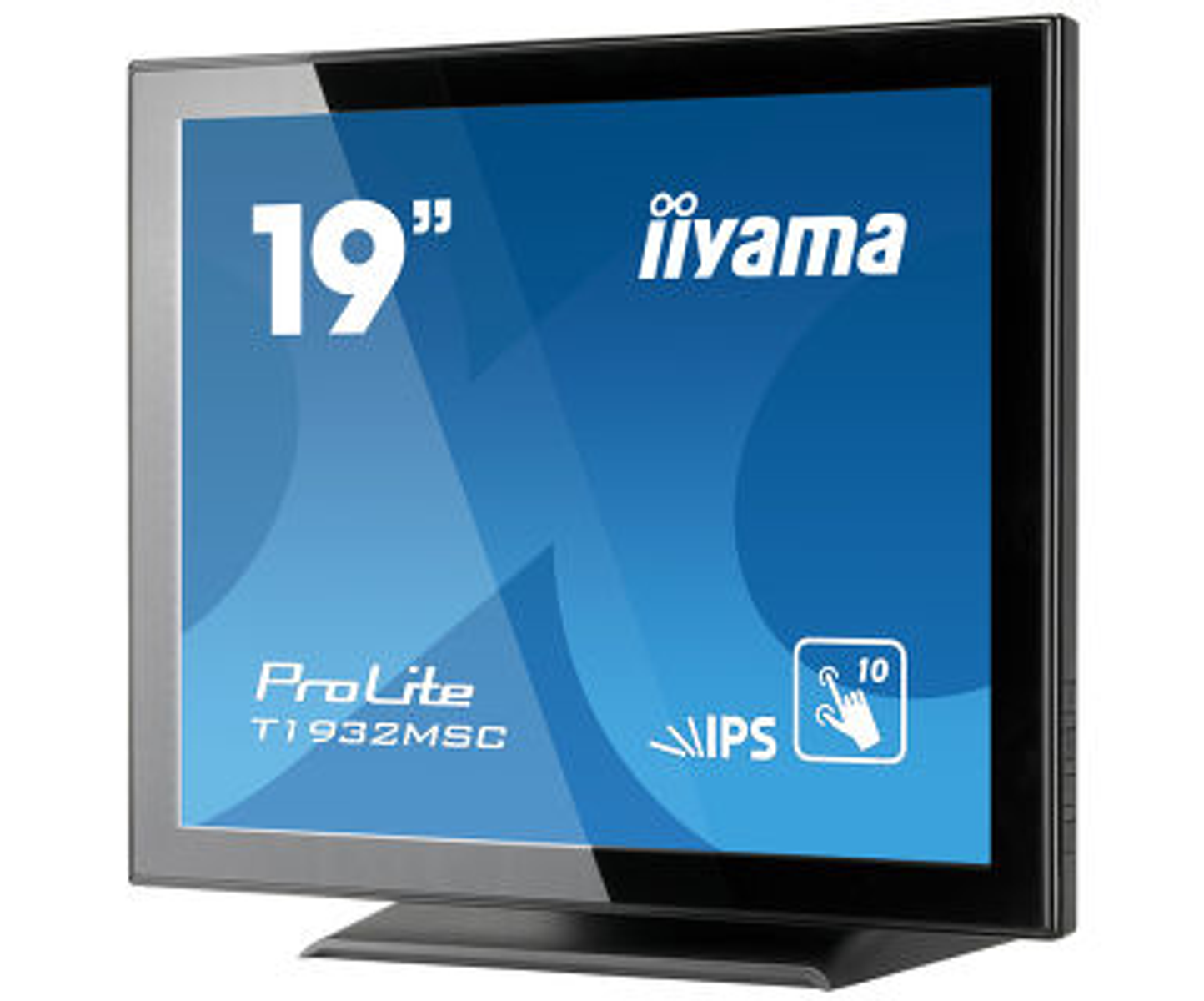 19-Zoll iiYama Monitor. Blauer Bildschirm mit Text. Schwarzer Rahmen.