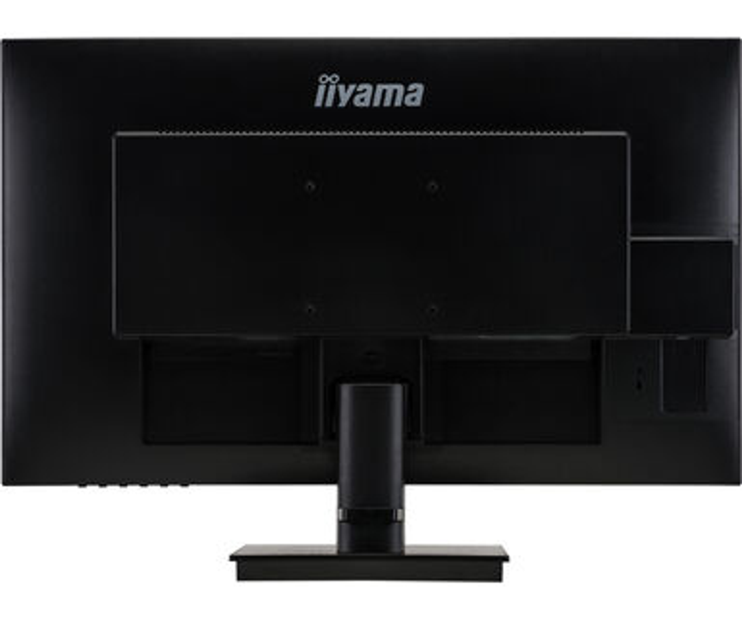 La parte trasera de un monitor de ordenador negro con la marca 'iiyama' en la parte superior.