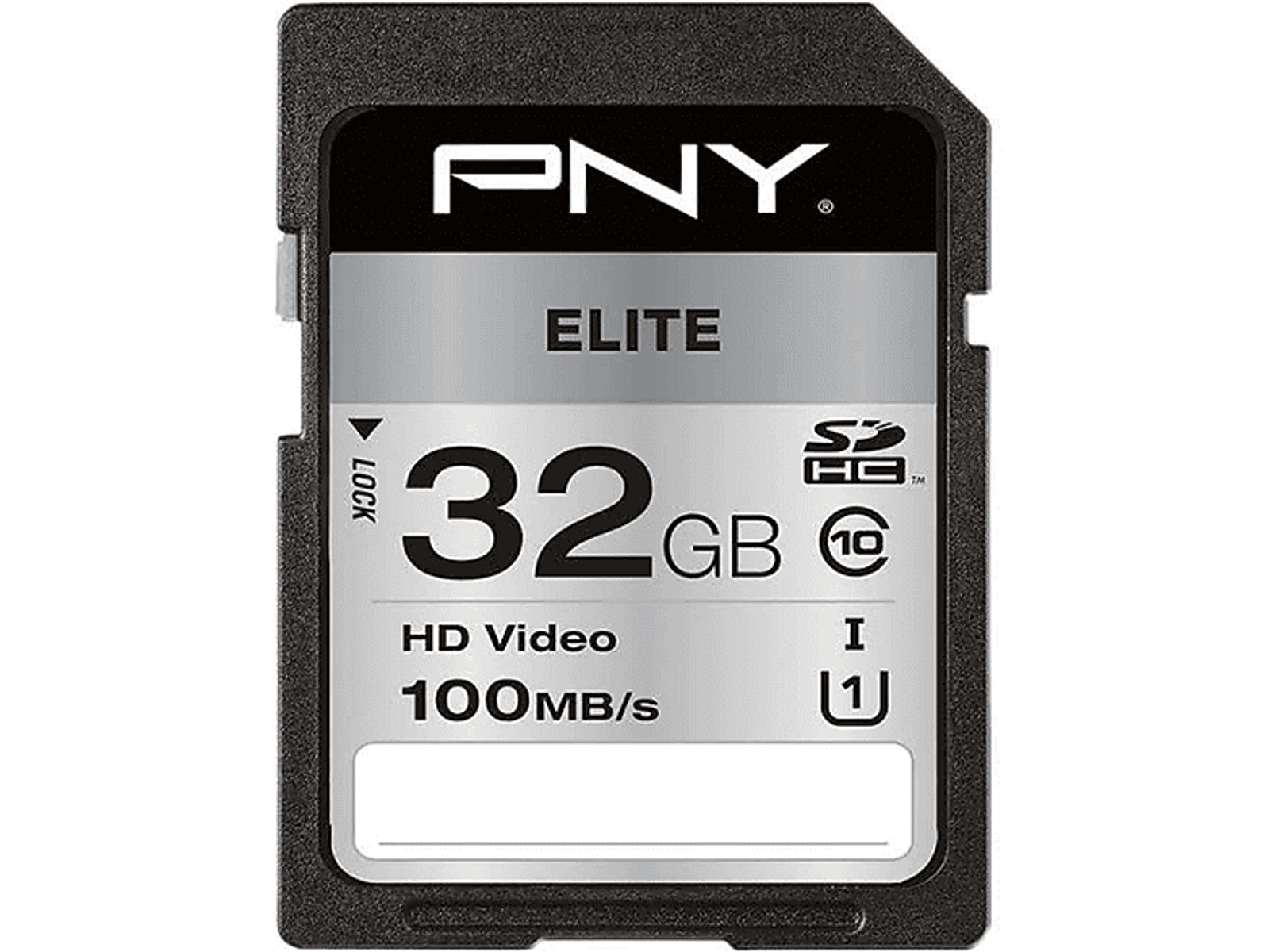 PNY 32 GB SD-Karte mit sichtbarem Etikett.
