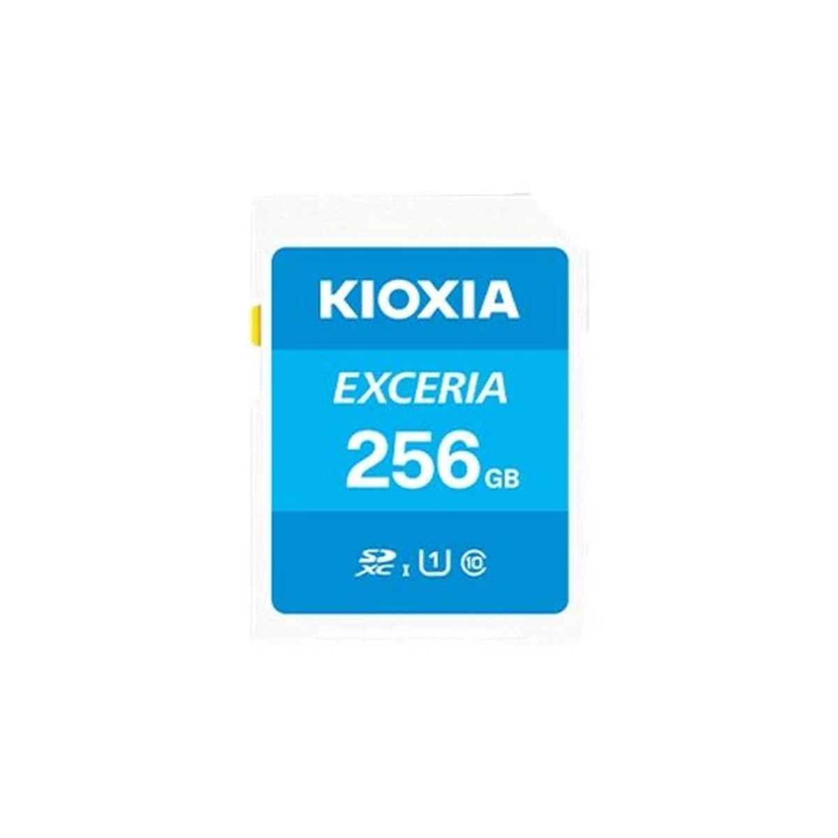Scheda SD KIOXIA Excera 256GB, blu e bianca con logo.