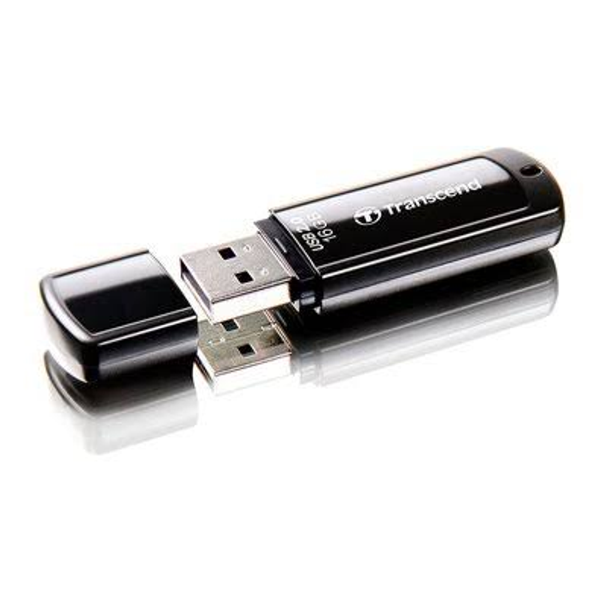 Czarny i srebrny pendrive z logo Transcend.