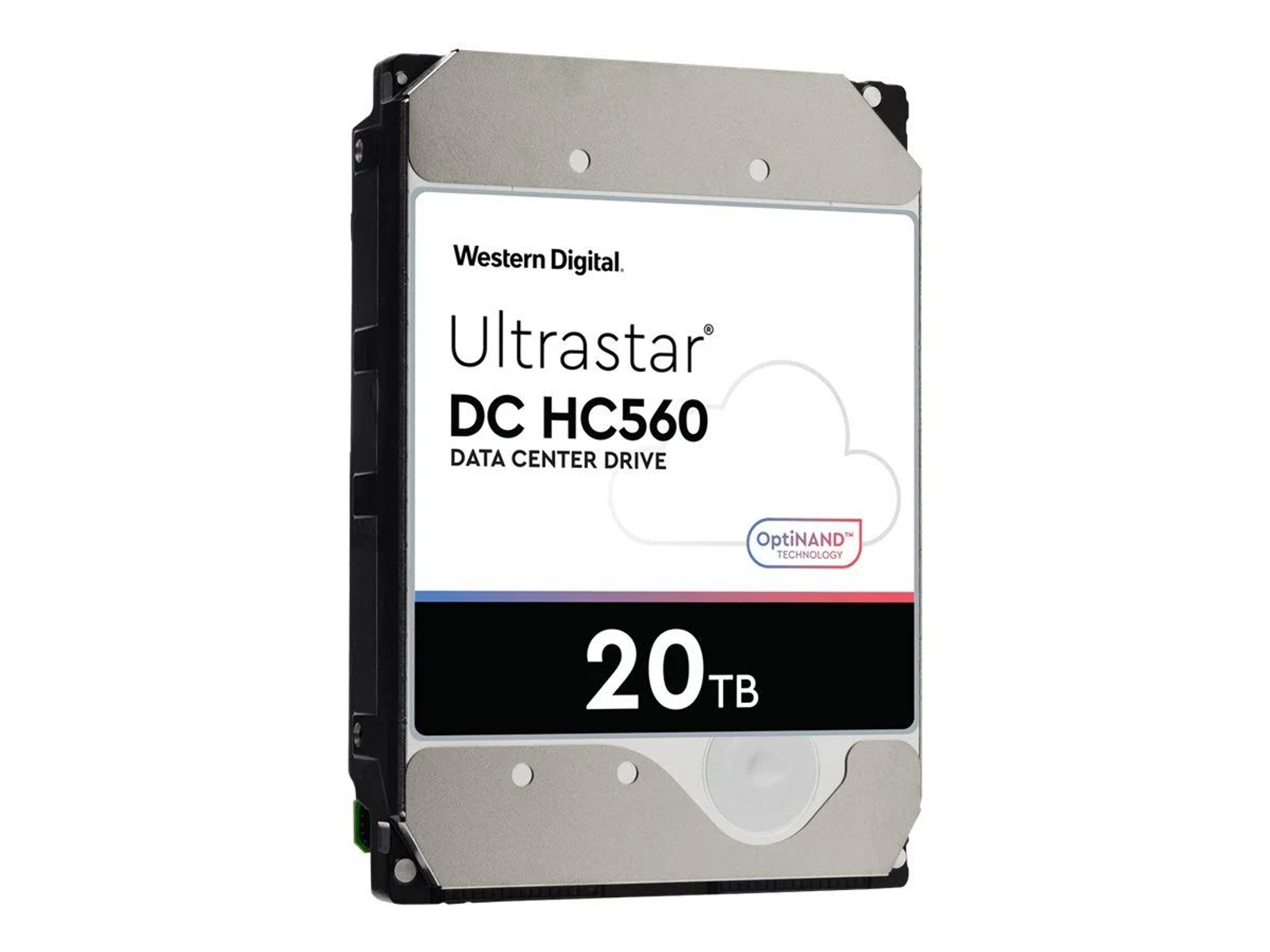 Dysk twardy Western Digital Ultrastar 20 TB. Białe tło, z etykietą tekstową.