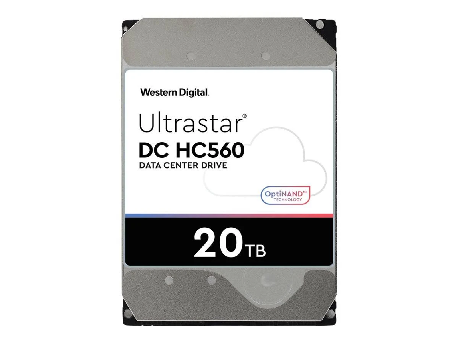 Dysk twardy Western Digital Ultrastar DC HC560 o pojemności 20 TB, z widoczną etykietą.