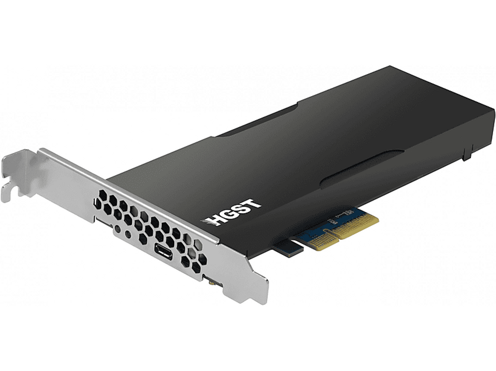 Czarna karta HGST PCIe ze złączami.