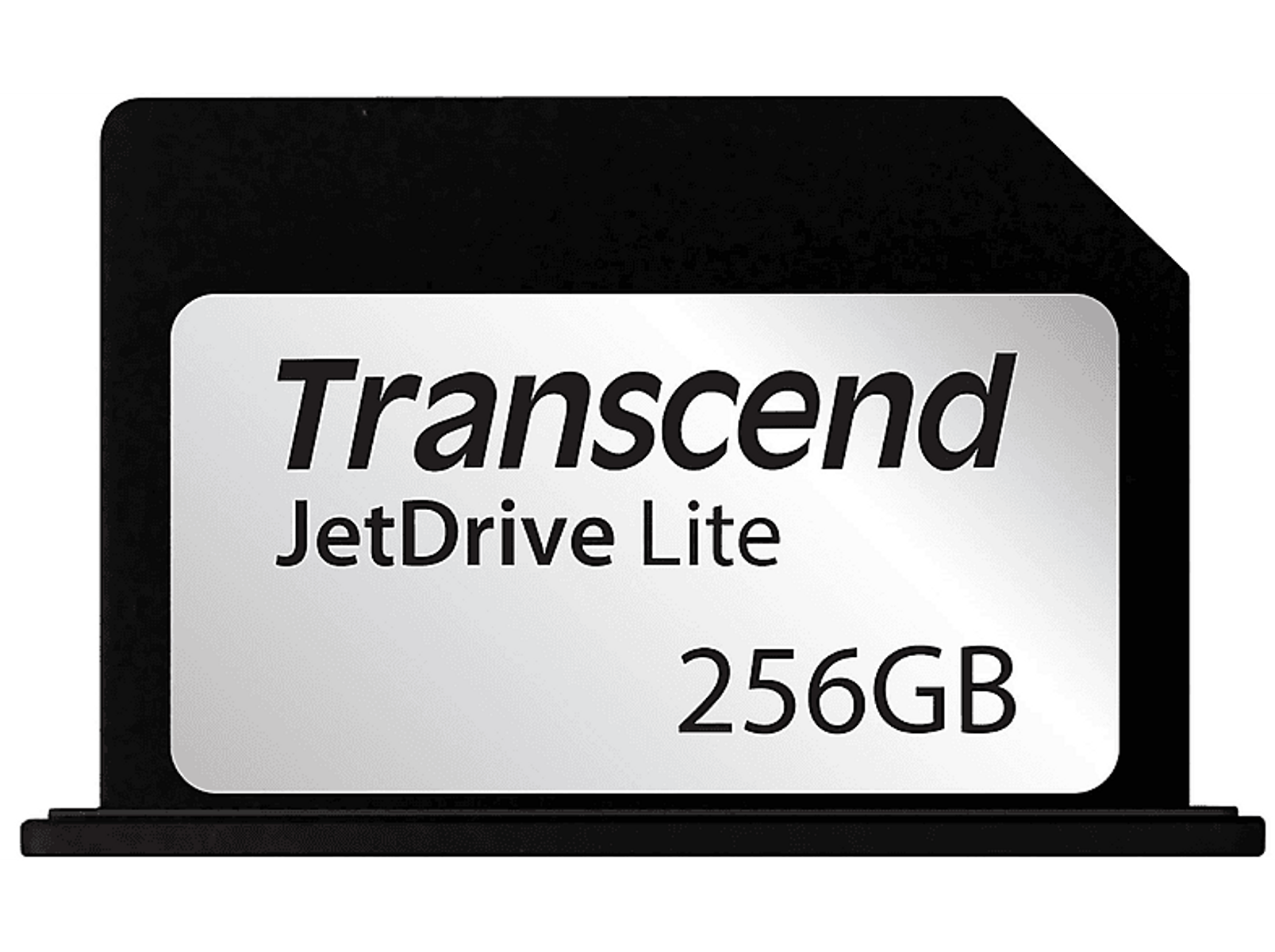 Eine schwarze Transcend JetDrive Lite 256GB SD-Karte mit weißem Text.