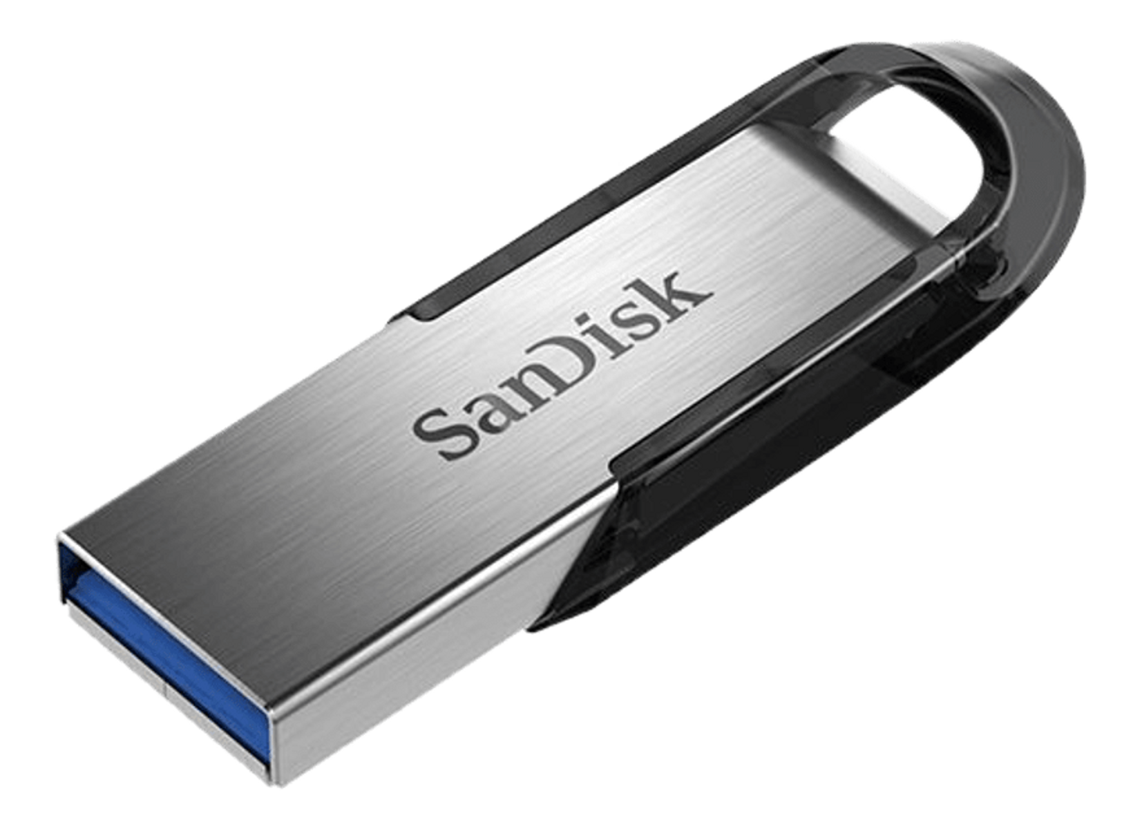 Srebrny i czarny pendrive. Widoczna nazwa marki Sandisk.