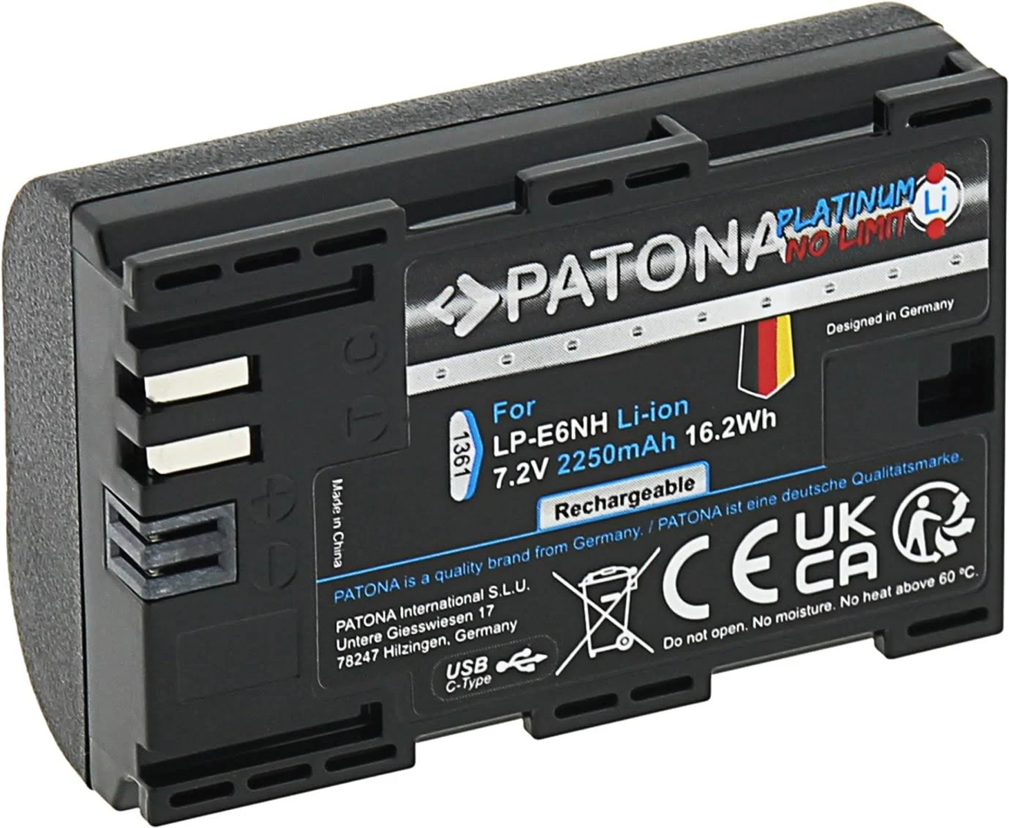 Lithium-Ionen 1361 mAh Batterien 2250 erforderlich Akkus, 1 PATONA (enthalten).