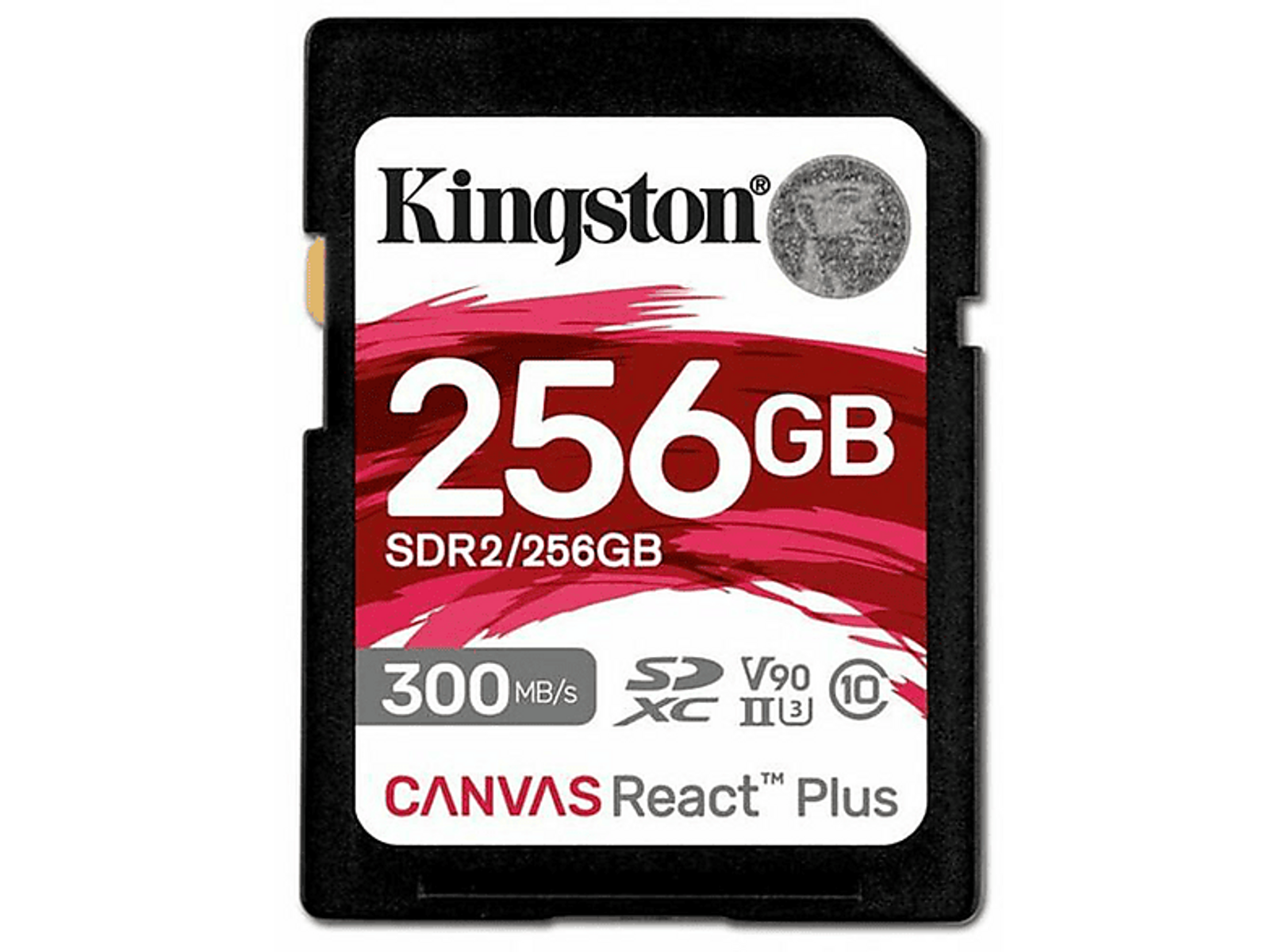 Tarjeta SD Kingston 256GB, tarjeta negra con texto y logo, sobre fondo blanco.