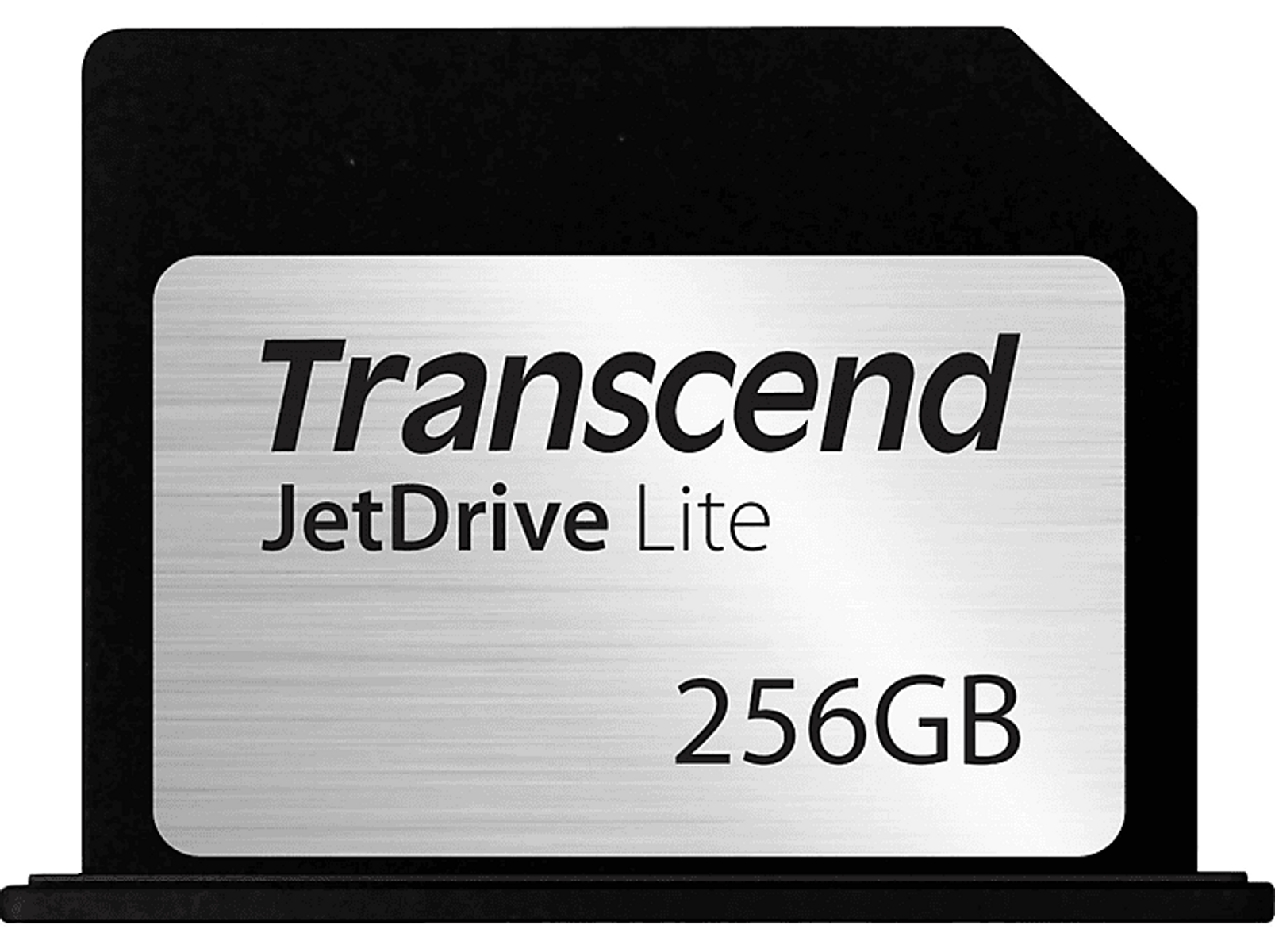 Black Transcend JetDrive Lite 256GB SD card, with silver text on a black background.