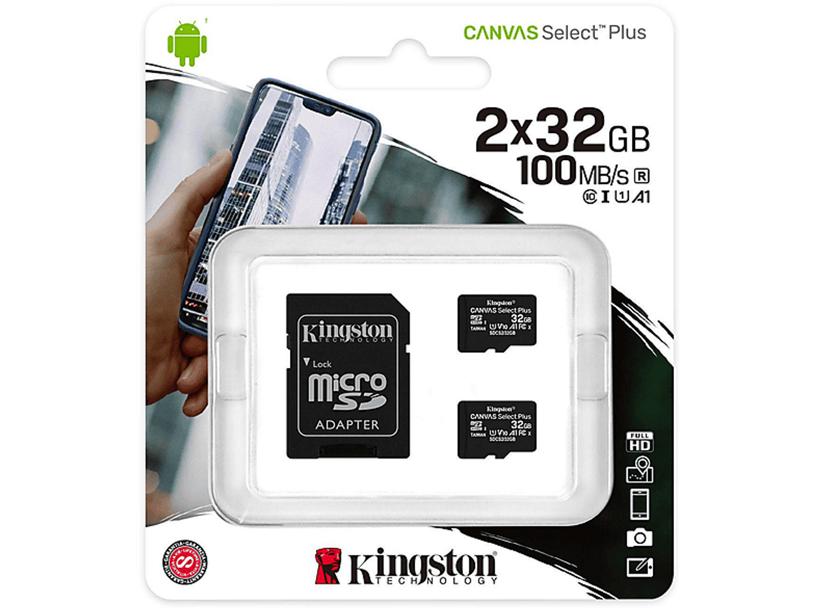 32 GB, Speicherkarte, SD 100 SDCS2/32GB-2P1A, MB/s KINGSTON Micro-SD,