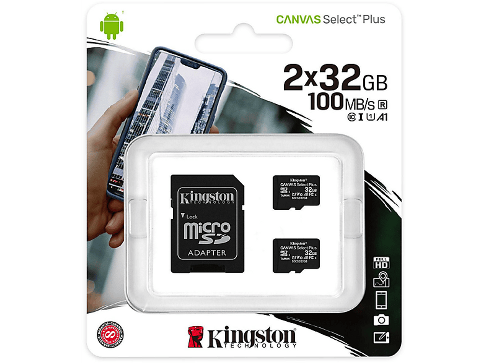 SD KINGSTON MB/s GB, Speicherkarte, Micro-SD, 32 SDCS2/32GB-2P1A, 100