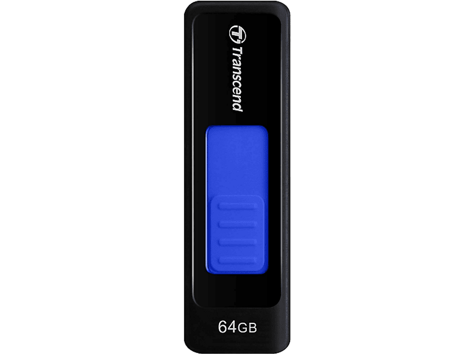 Schwarzer und blauer Transcend 64GB USB-Stick.