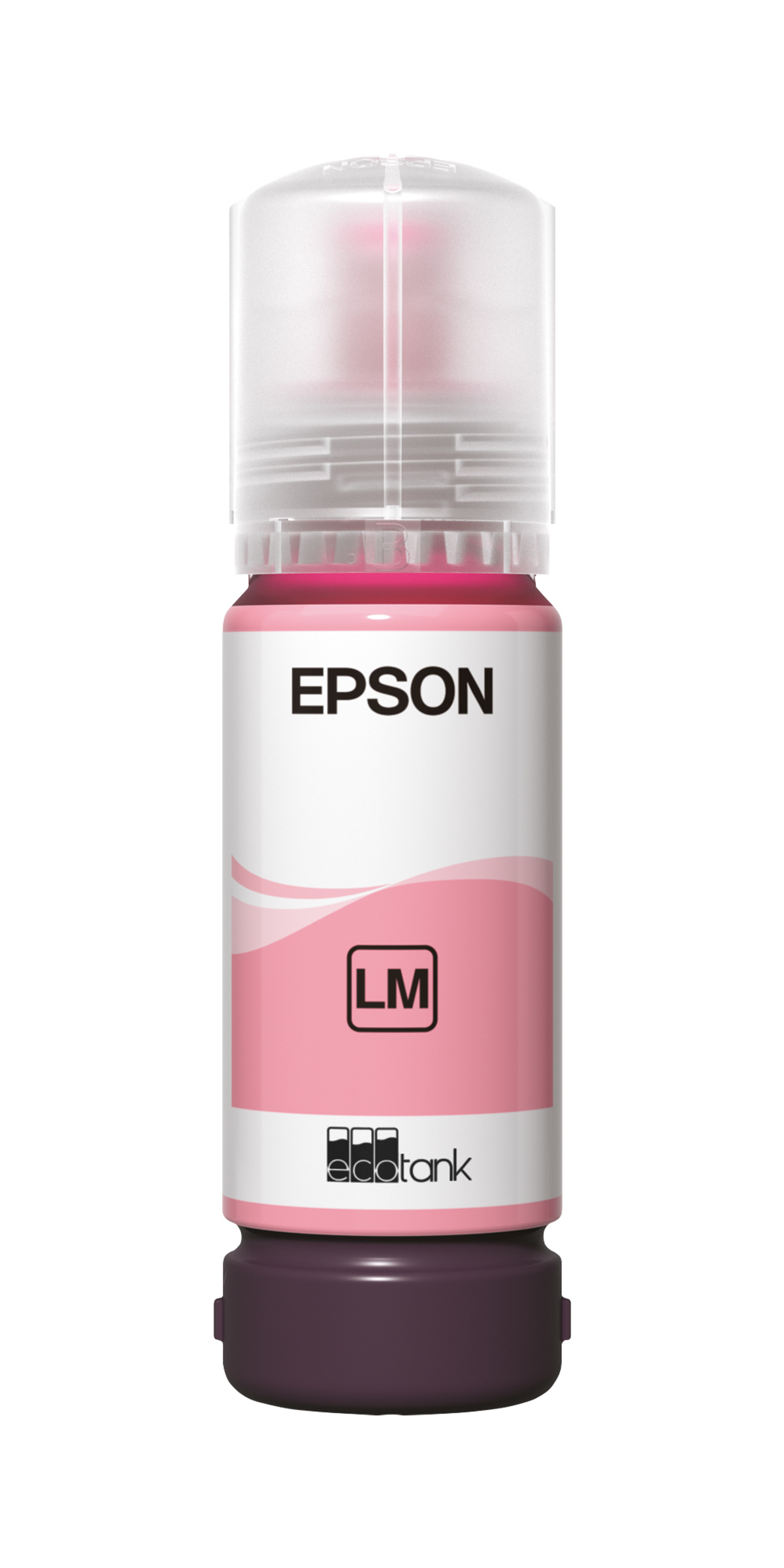 Epson Tintenflasche, rosa Tinte, mit Etikett.