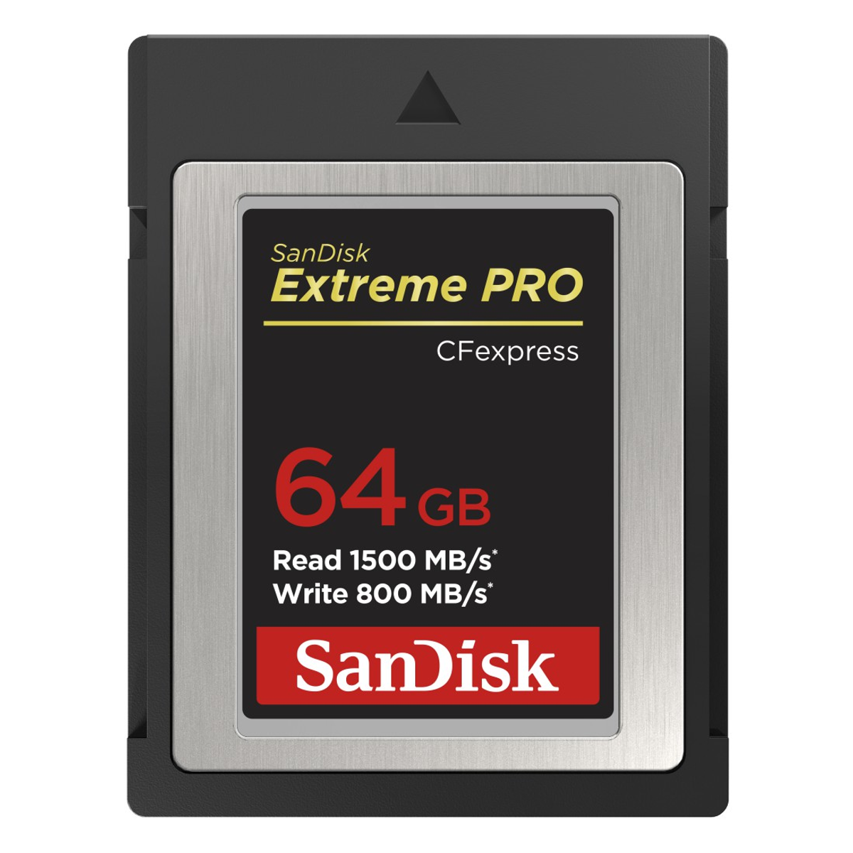 Una scheda SanDisk Extreme PRO CFexpress da 64 GB con testo e dettagli.