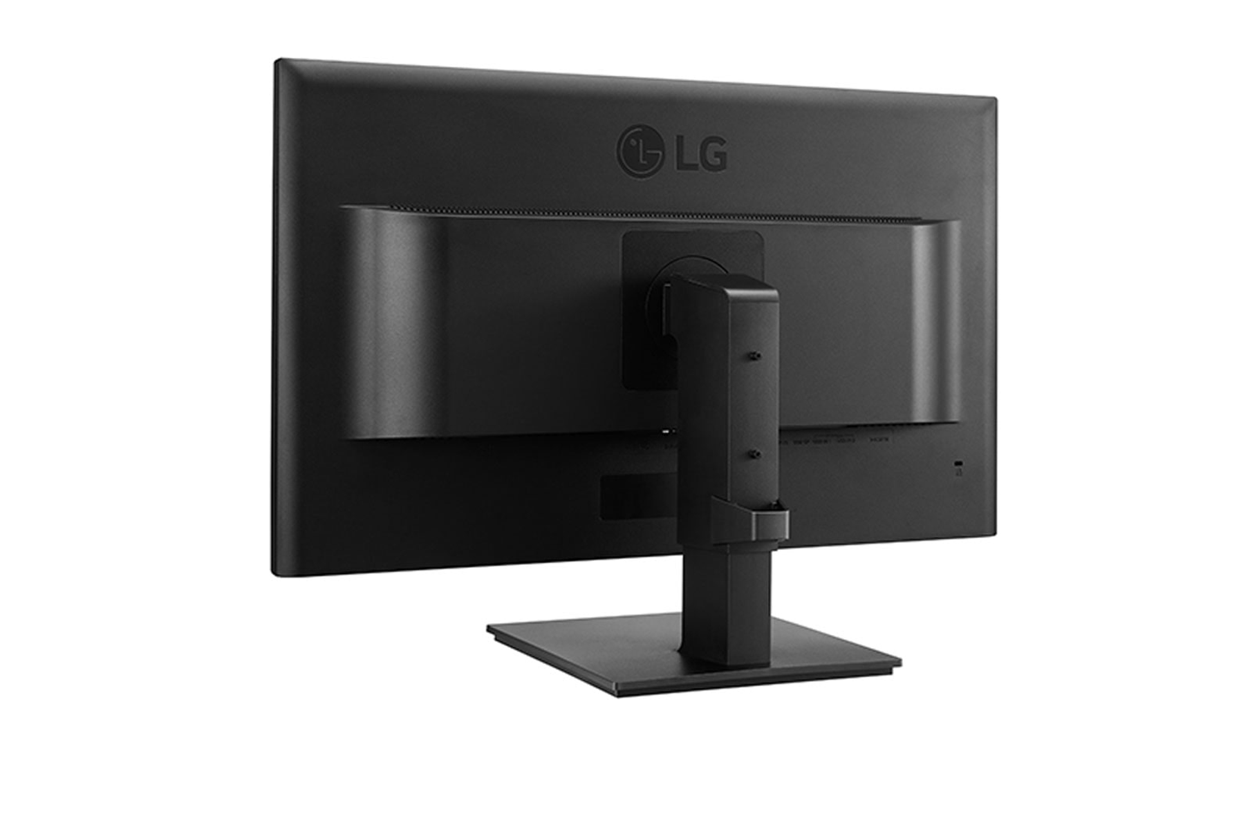 Retro di un monitor nero con il logo LG e un attacco per il supporto.