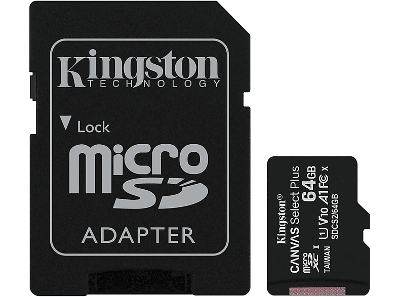 KINGSTON m0000B2KRT, Micro-SD, Micro-SDHC, SDXC, Micro-SDXC, SD Speicherkarte, 64 GB, 100 MB/s