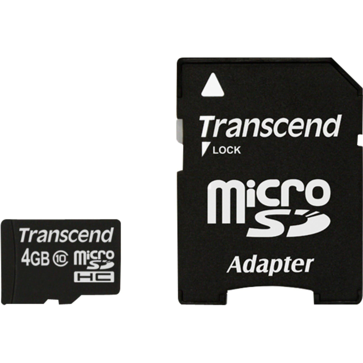 Zwei Transcend Micro-SD-Karten und ein Adapter. Eine Micro-SD-Karte ist in den Adapter eingesetzt.