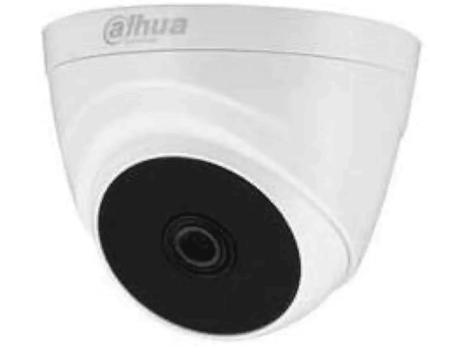 Cámara de seguridad Dahua blanca, en forma de cúpula, con zona de lente negra. Diseño elegante.