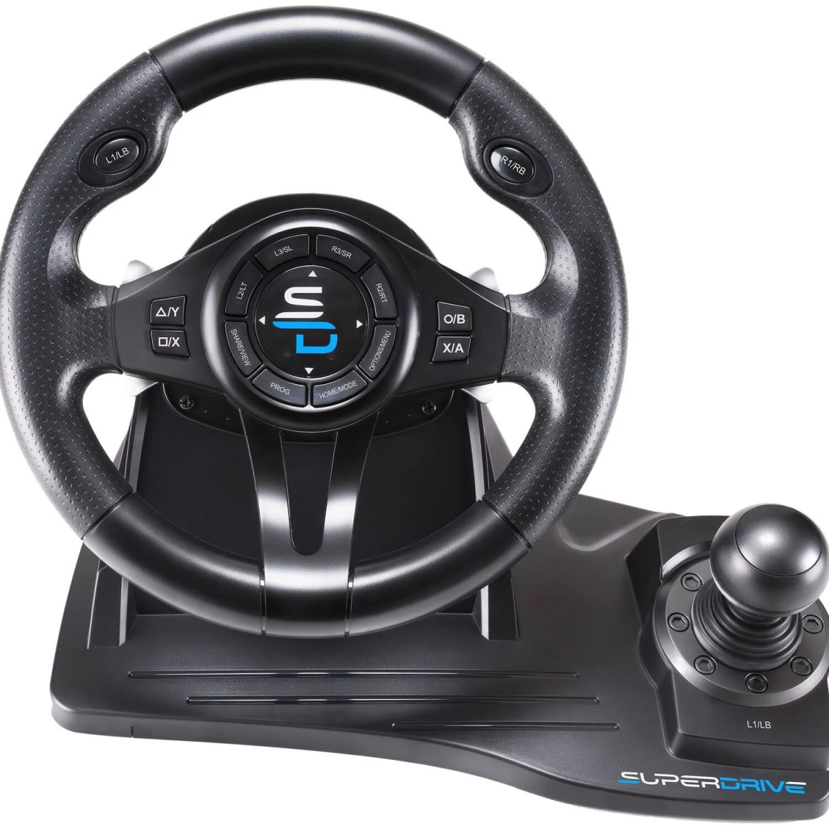 Schwarzes Superdrive-Lenkrad und Schalthebel.