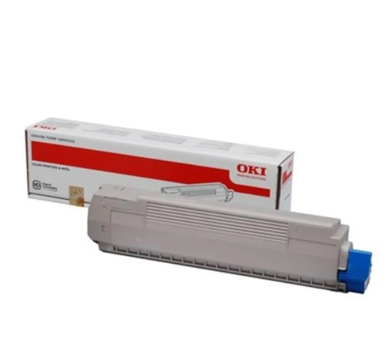 Wkład z tonerem i jego pudełko, oba marki OKI.