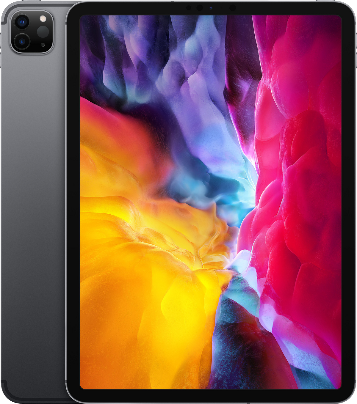 Dunkelgraues Tablet mit drei Kameras.