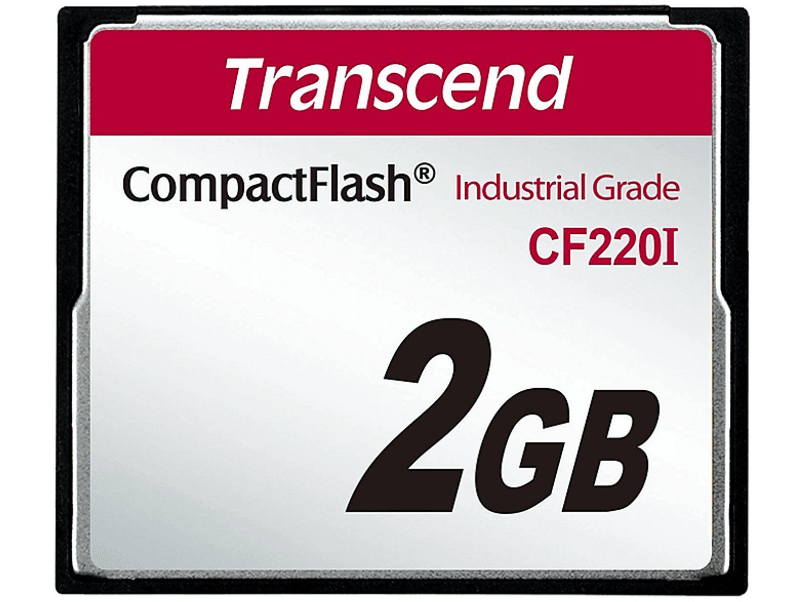 Eine CompactFlash-Karte mit Transcend-Logo und 2GB Kapazitätsangabe.