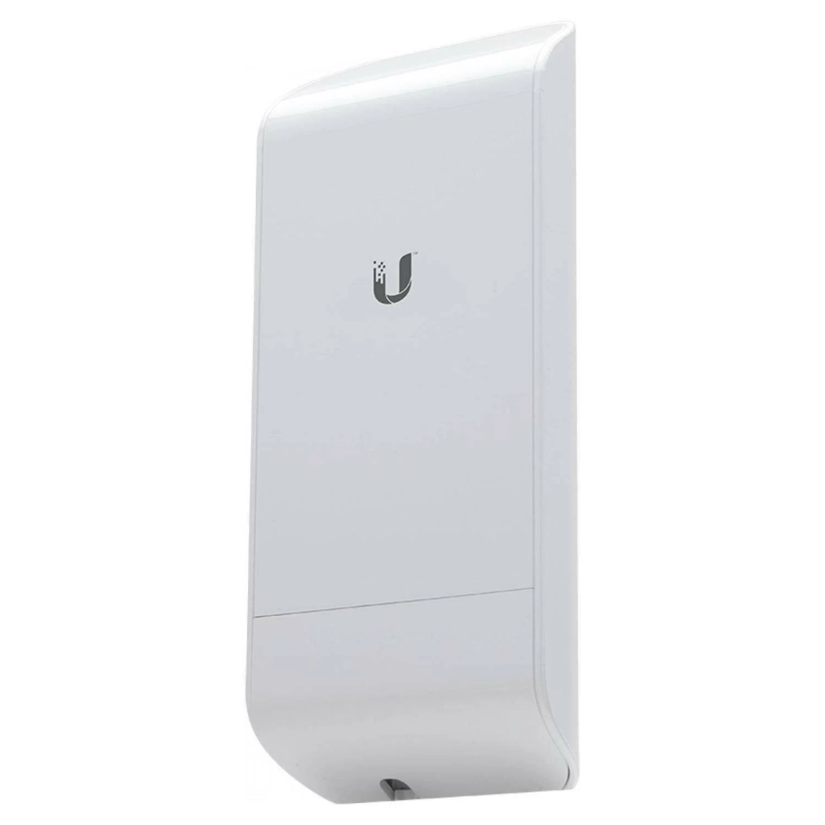 Ein weißes Ubiquiti-Gerät, das an einer Wand montiert ist. Es ist rechteckig mit abgerundeten Ecken.
