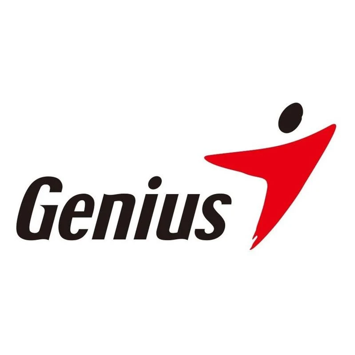 Genius Logo. Es zeigt das Wort „Genius“ in schwarzem Text und einen roten Pfeil.