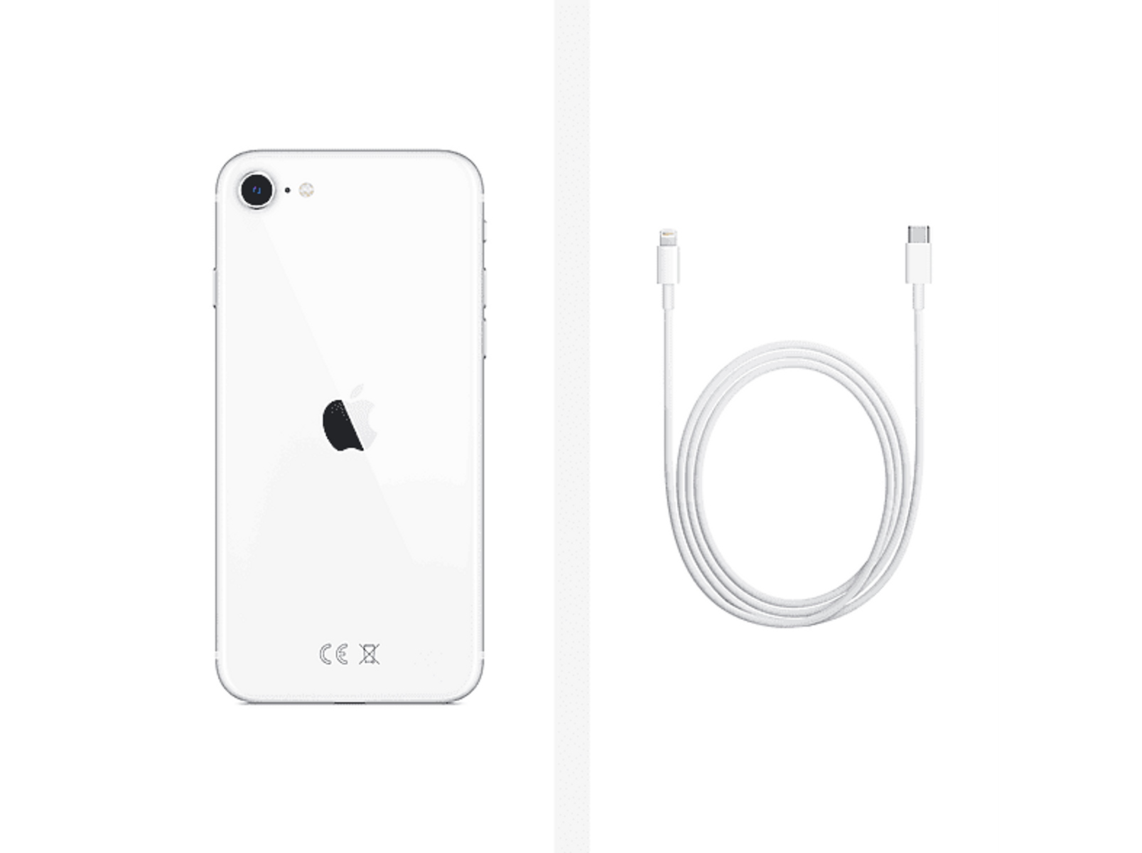 Biały telefon z białym kablem ładującym na białym tle.