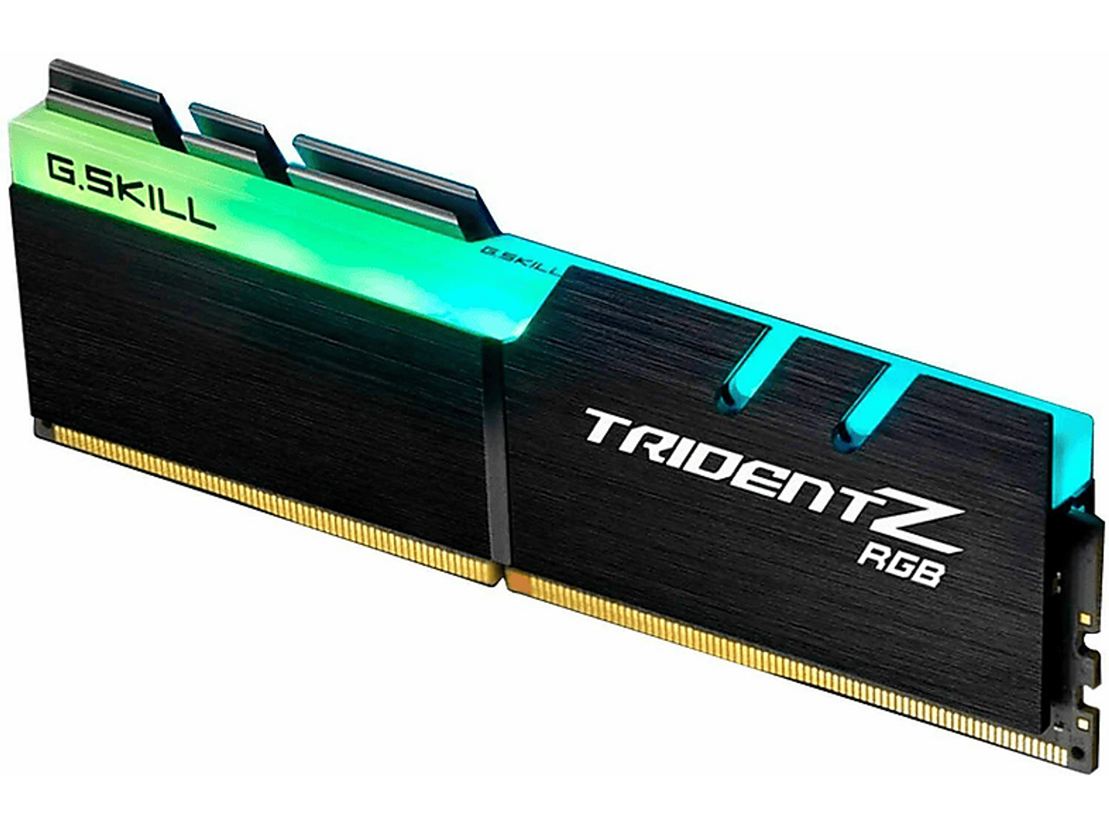 Czarny i zielony moduł RAM z tekstem. Białe tło.