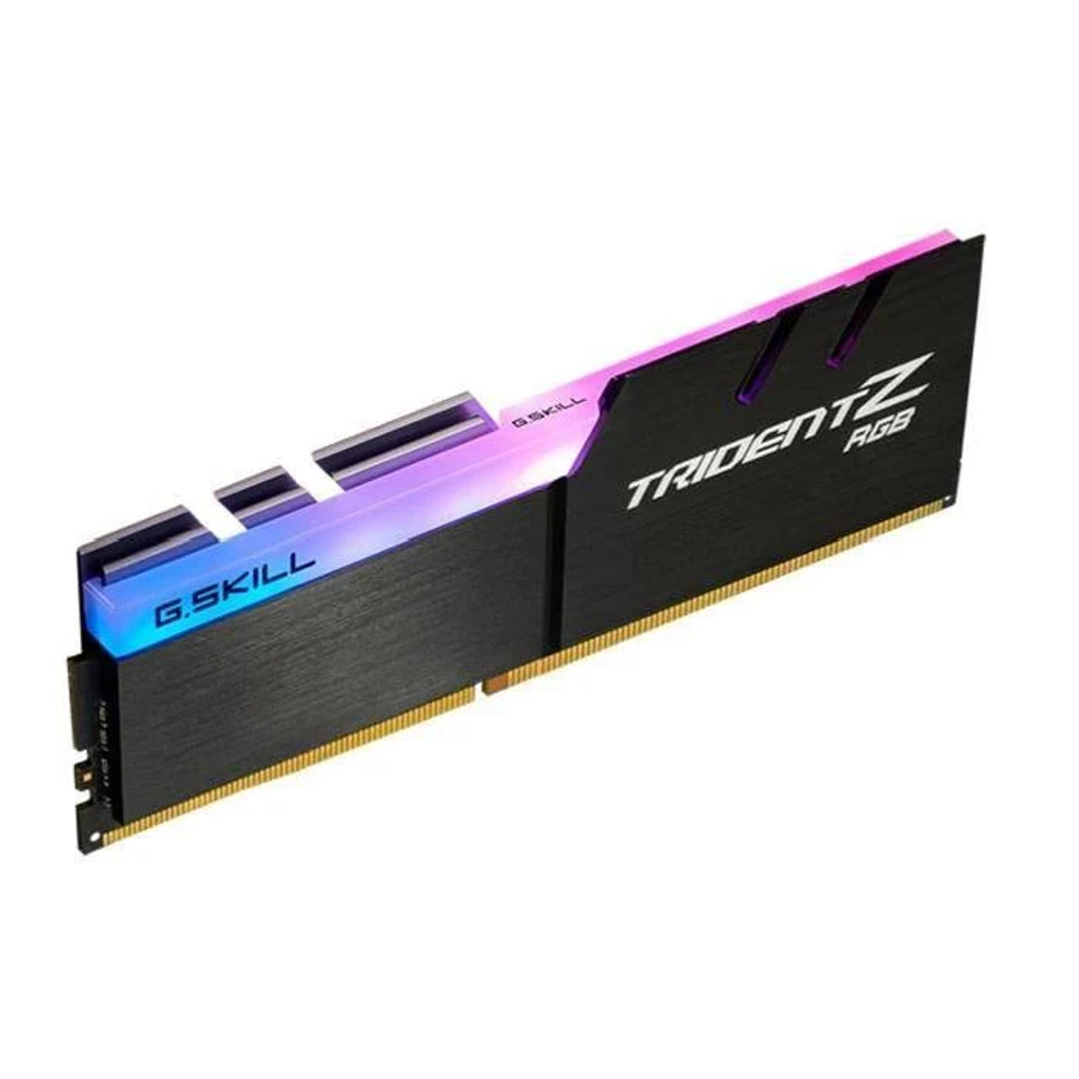 RAM-Stick mit schwarzem und silbernem Kühlkörper, RGB-Beleuchtung oben.