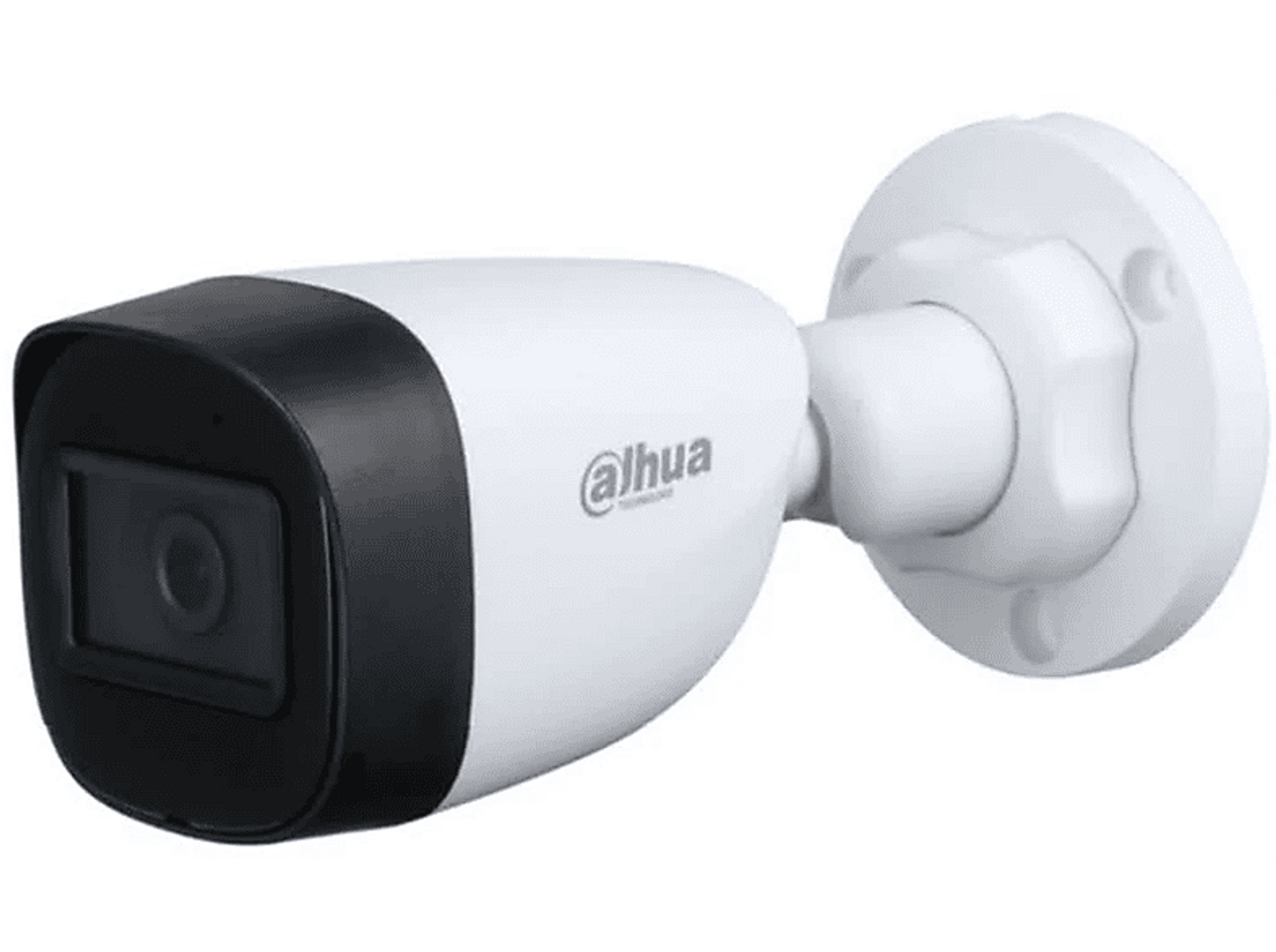 Biała kamera Dahua z czarnym przodem i białym mocowaniem ściennym.