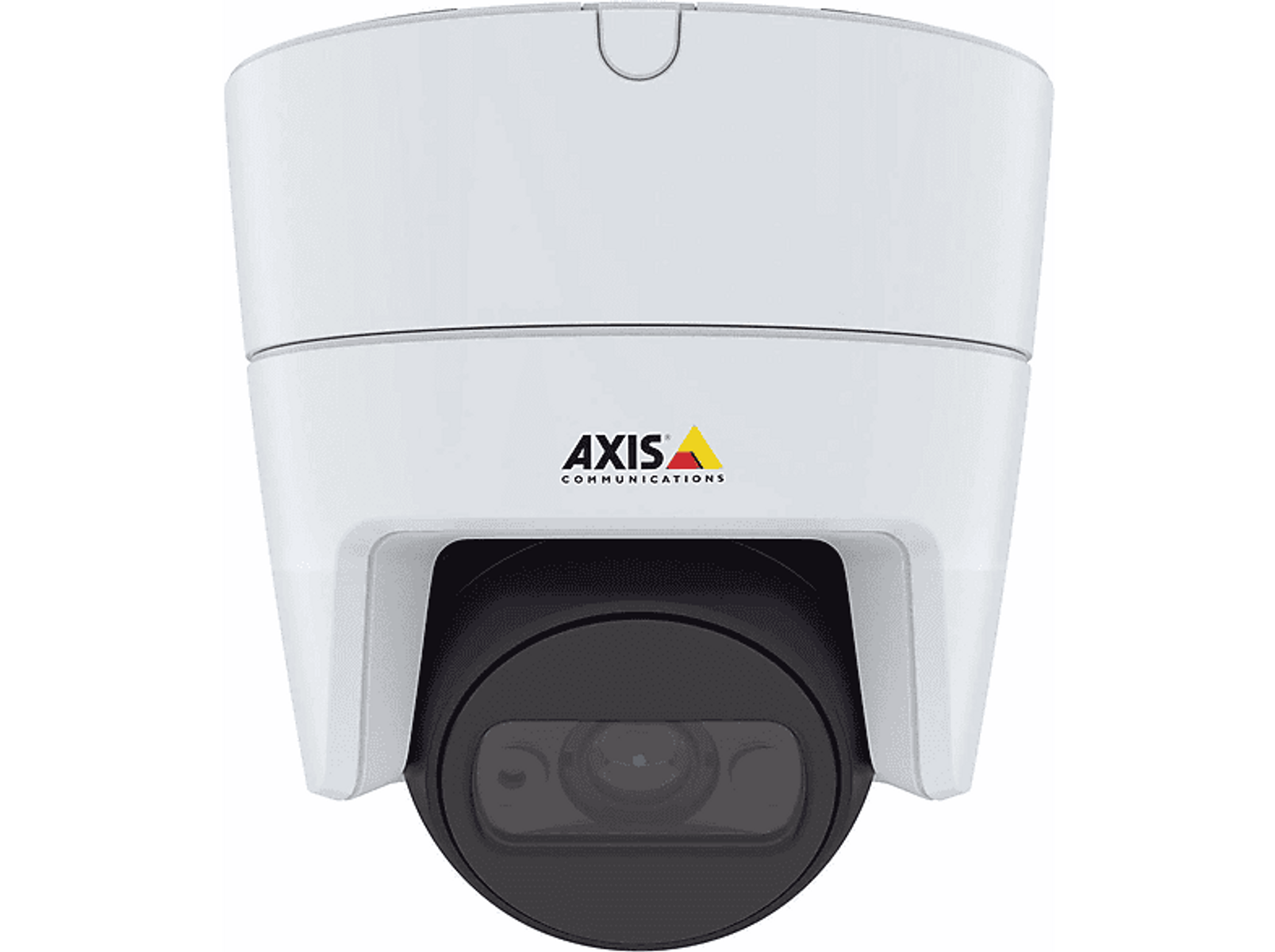 Cámara de seguridad AXIS blanca. La cámara es en forma de cúpula con el logo al frente.