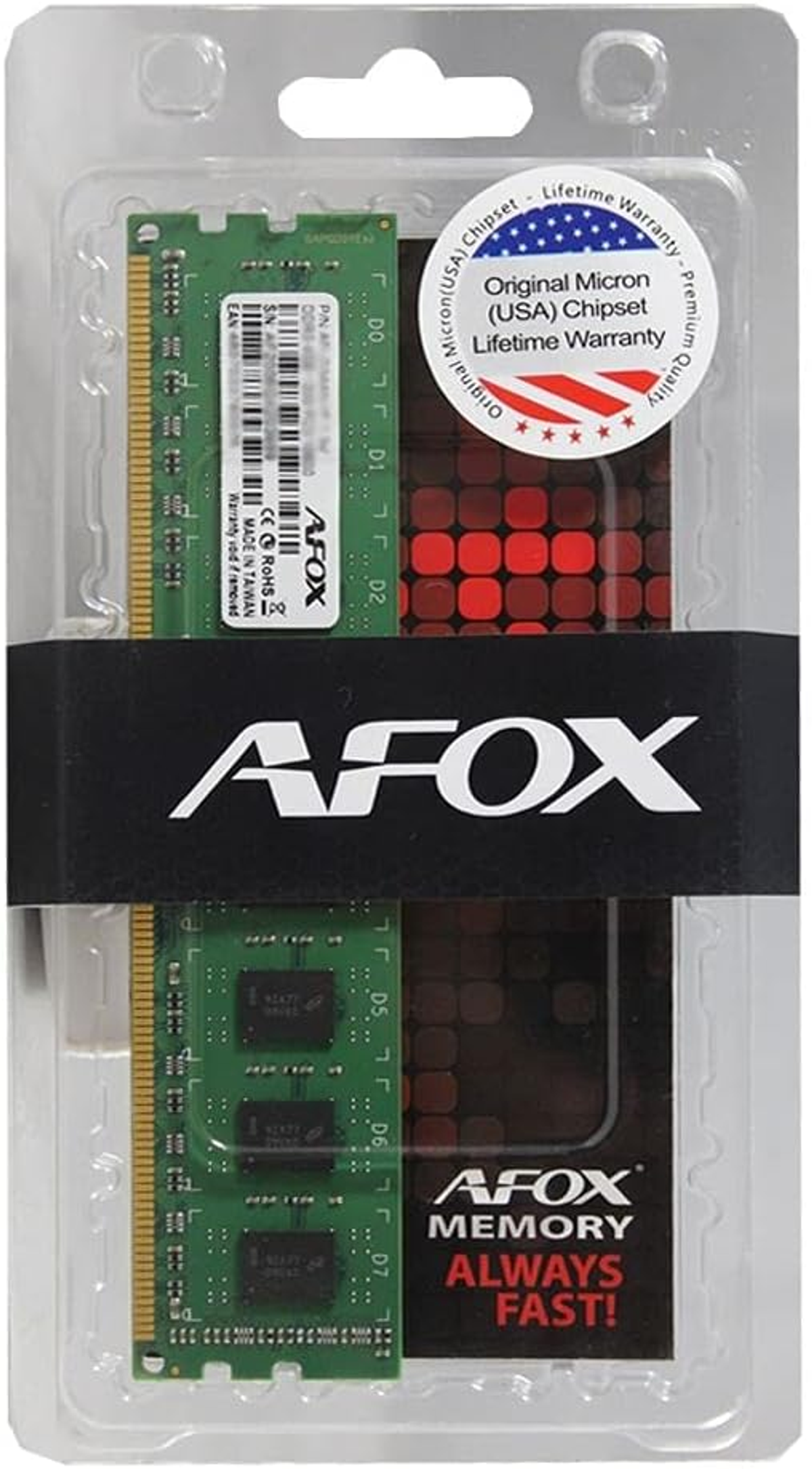 A-FOX Speicherkarte. Grüne Leiterplatte in Kunststoffverpackung.