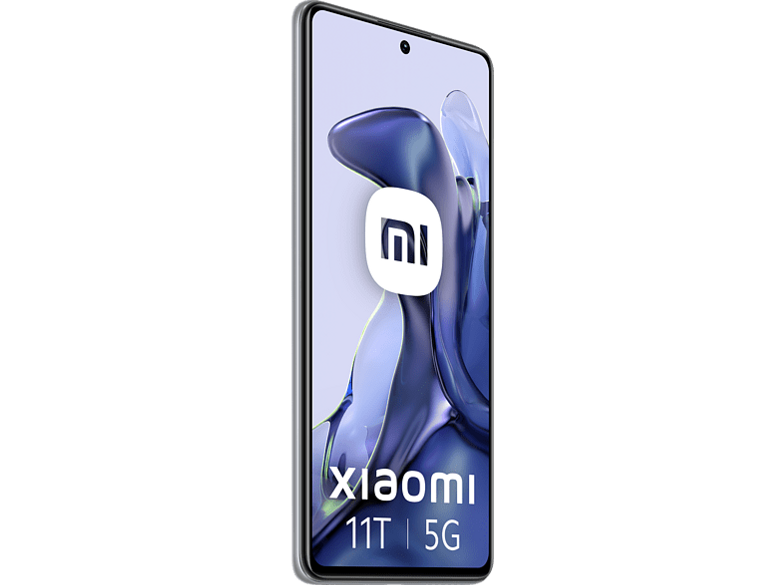 Xiaomi 11T 5G-Telefon. Weißes Logo. Schwarzer Hintergrund.