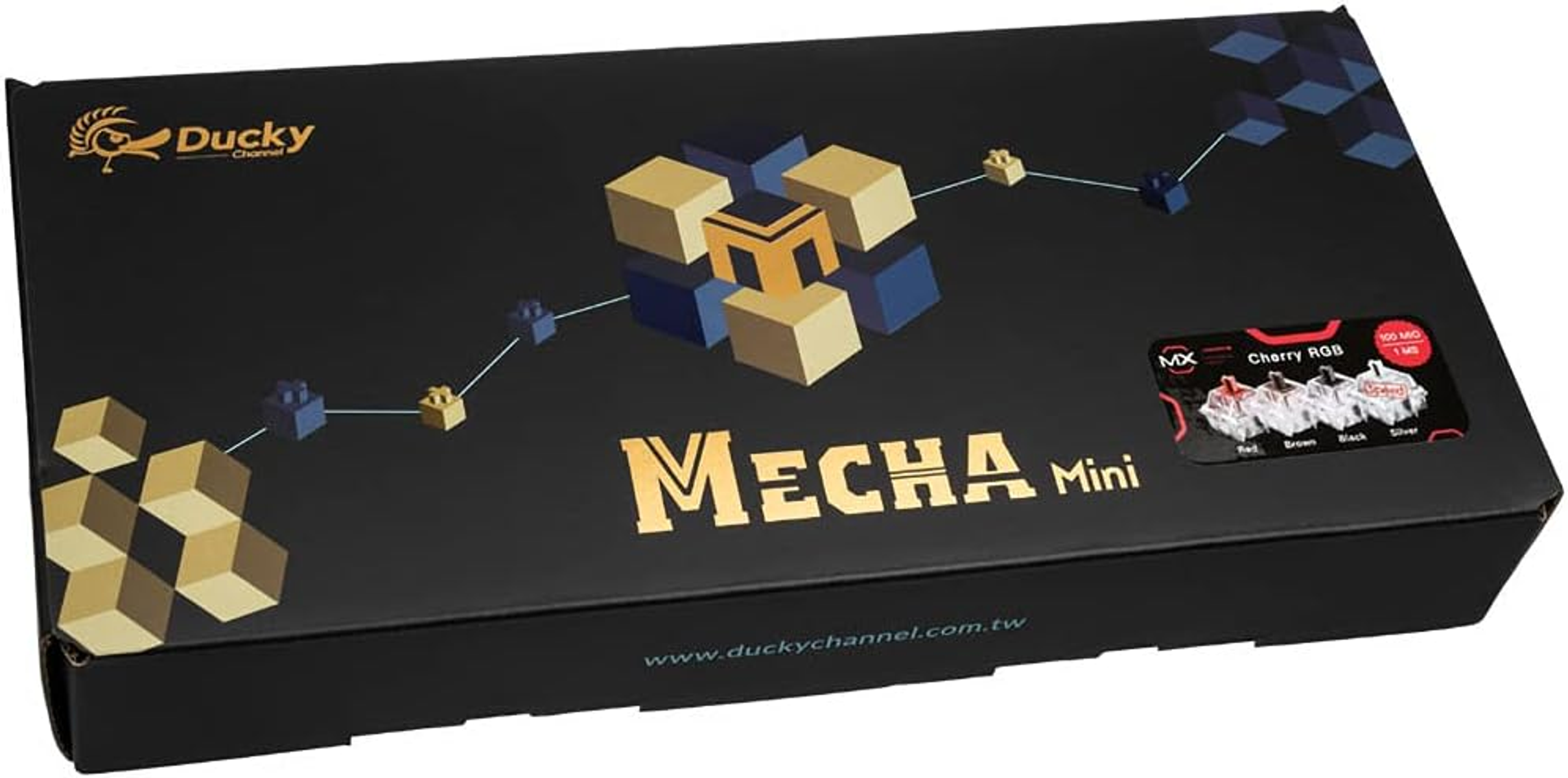 Schachtel mit den Worten 'MECHA MINI' und einem Ducky Channel Logo, für eine Tastatur.