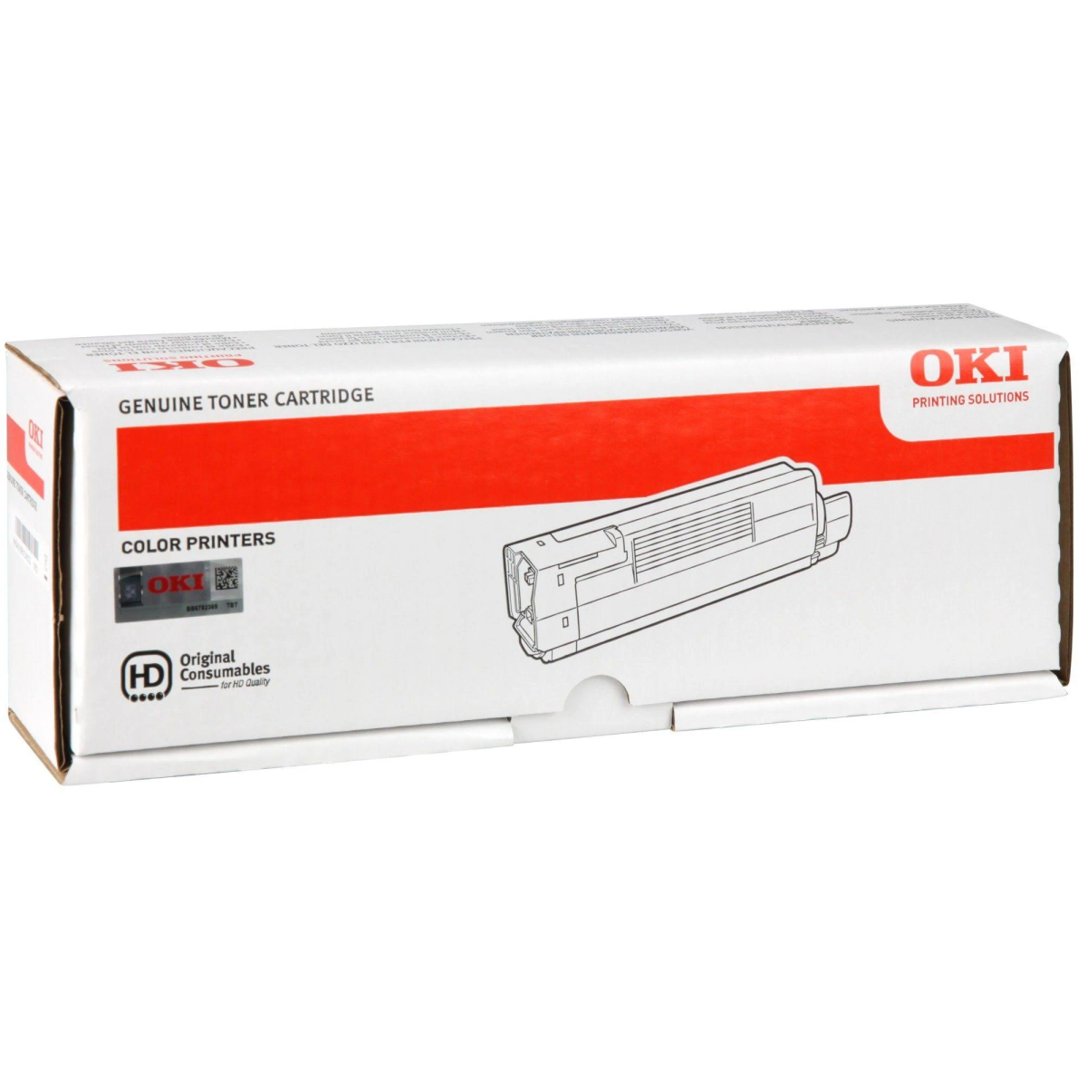 Pudełko z tonerem OKI, z ilustracją drukarki.