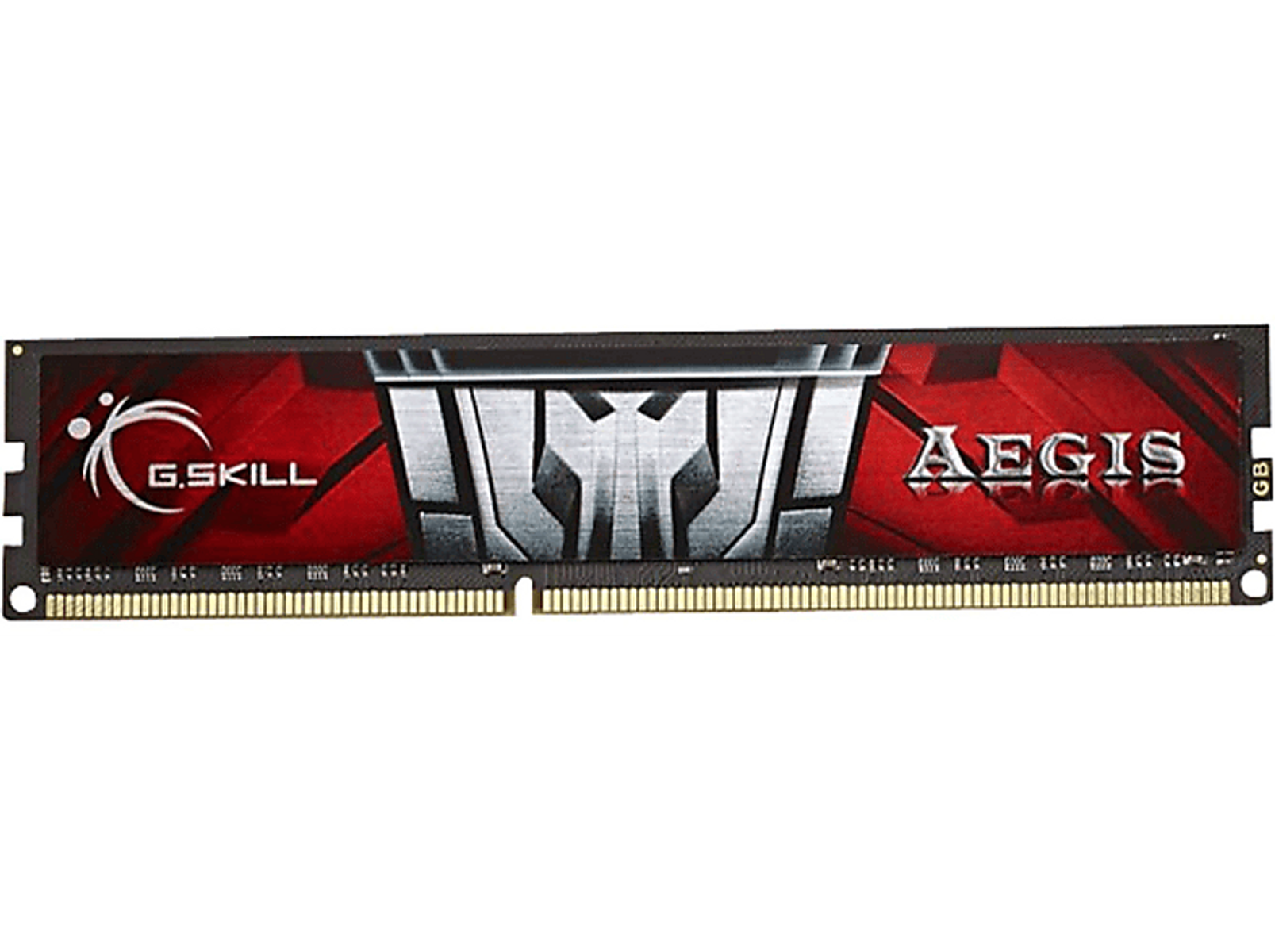 Pamięć RAM z czerwono-srebrnym wzorem. Nazwa G.Skill Aegis.