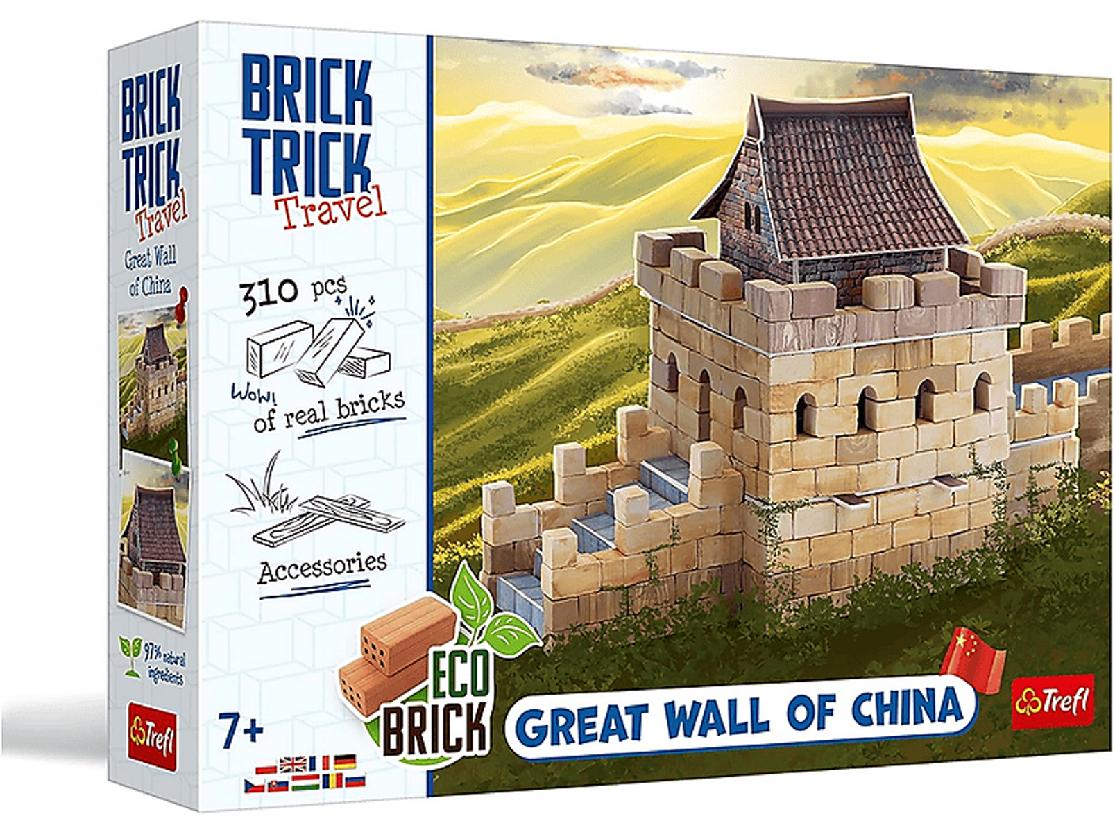 Box-Set der Chinesischen Mauer aus ziegelartigen Blöcken, mit Wüstenhintergrund.