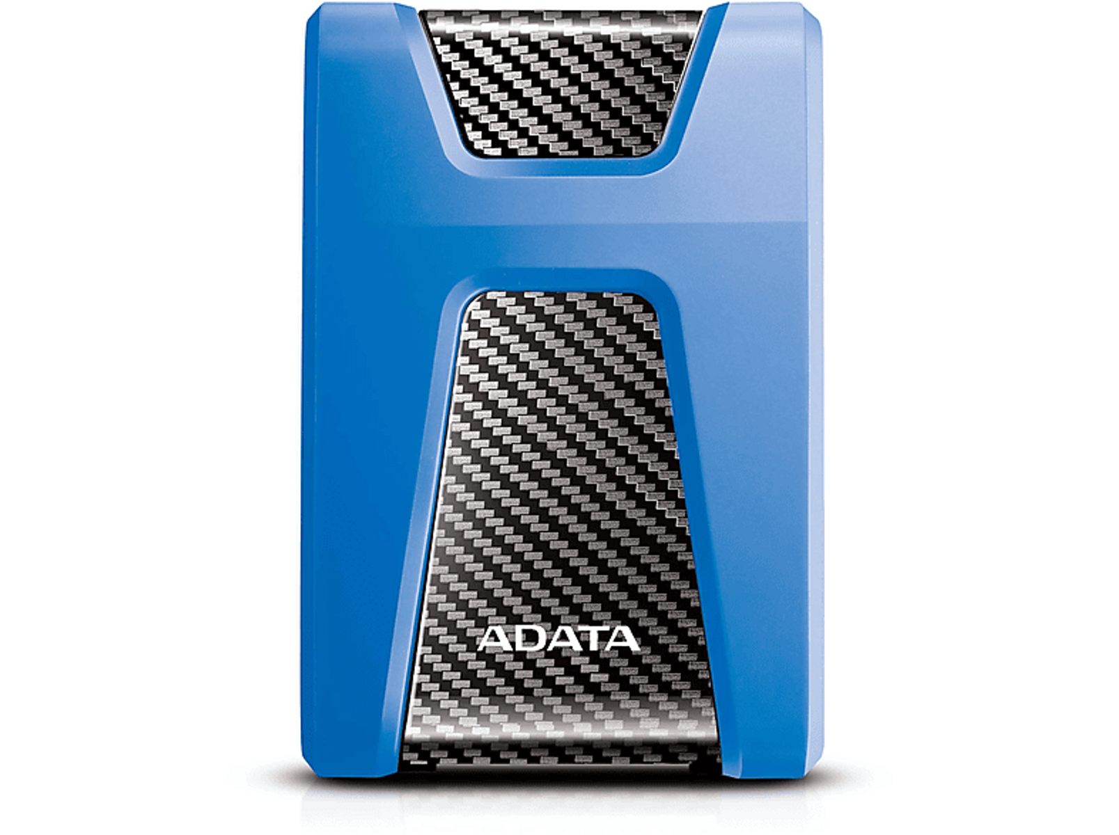 Niebiesko-czarny dysk zewnętrzny ADATA z wzorem włókna węglowego.