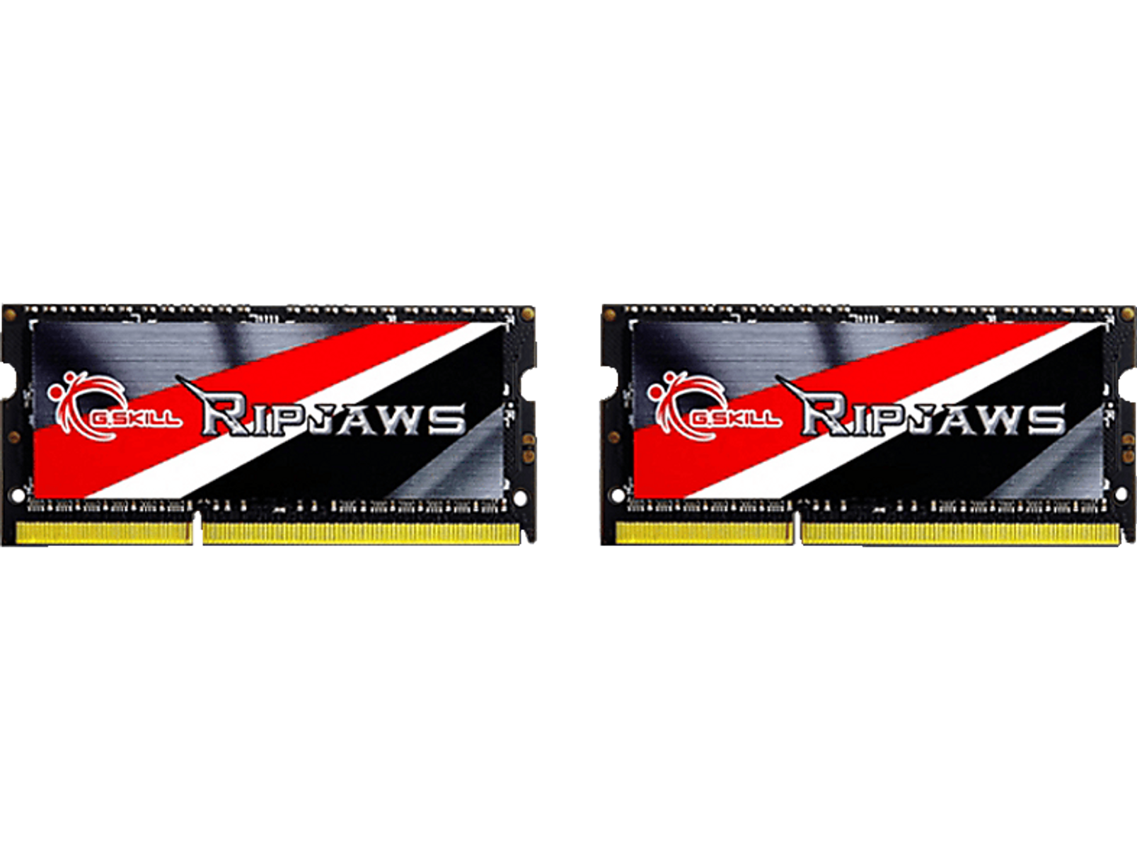 Dwa czarne moduły RAM z czerwonym tekstem „G.Skill Ripjaws” na czarnym tle.