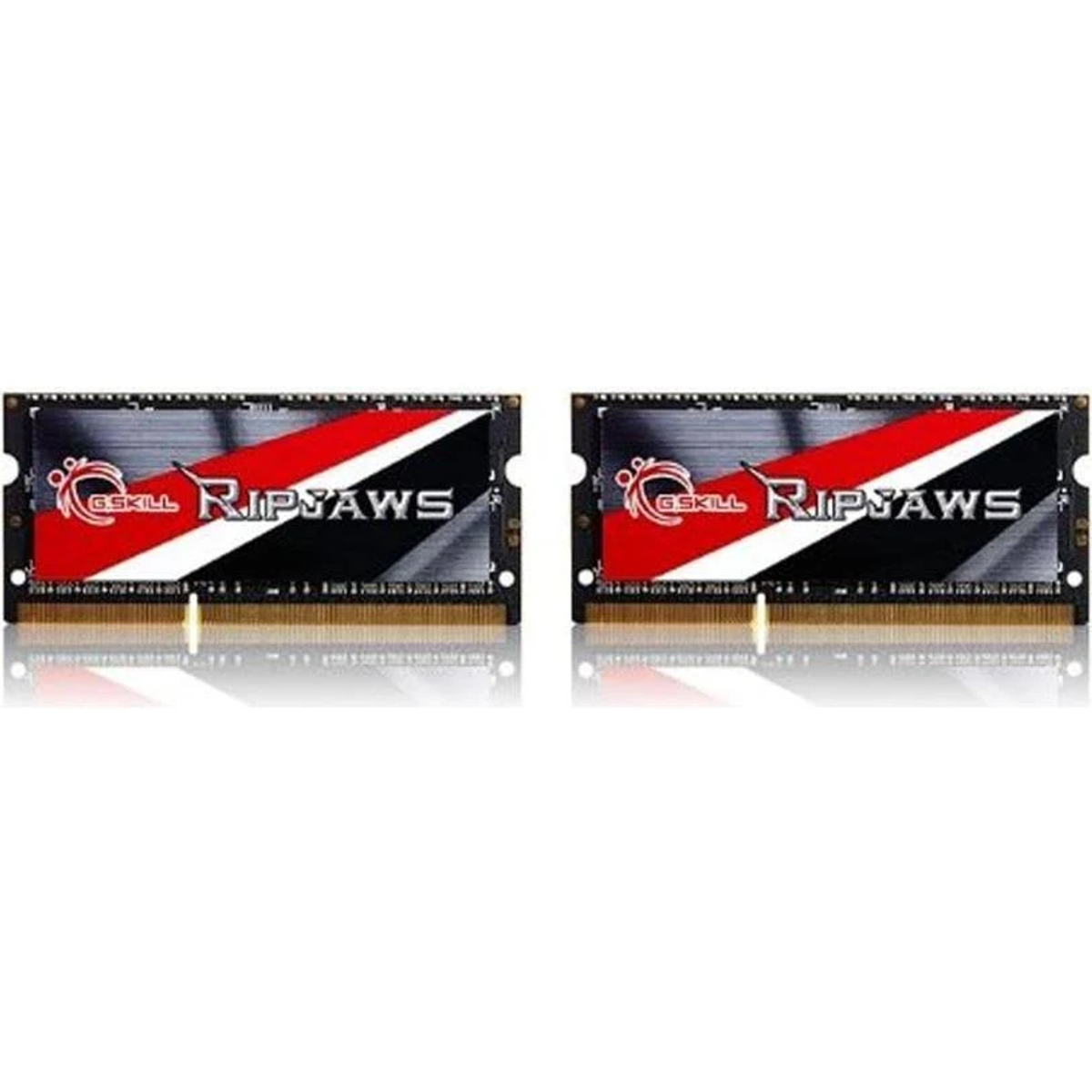 Dwa czarne i czerwone moduły RAM. Widoczna jest nazwa marki Ripjaws.