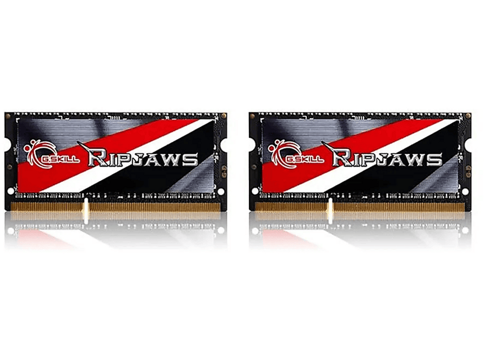 Dwa moduły RAM G.Skill Ripjaws. Mają czerwone i czarne wzory.