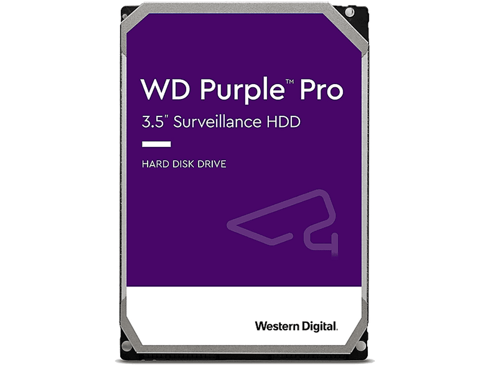 Disco duro WD Purple Pro con etiqueta. Colores morado y blanco.