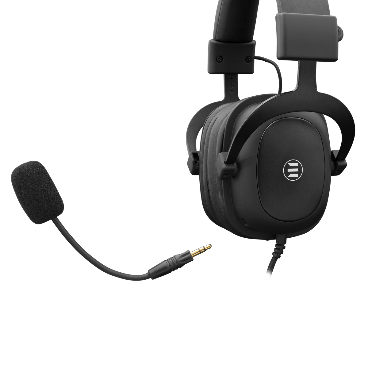 Cuffie nere con microfono e jack da 3,5 mm per l'audio.