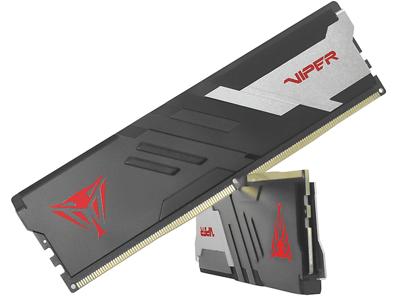 Czarny i szary moduł RAM z czerwonym logo Viper.