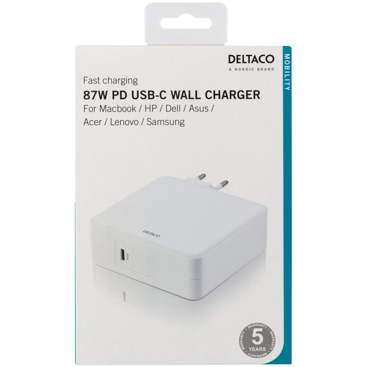 Weiß Ladegerät 213781392 USB DELTACO Apple|Lenovo|Acer|Asus|Dell|HP,