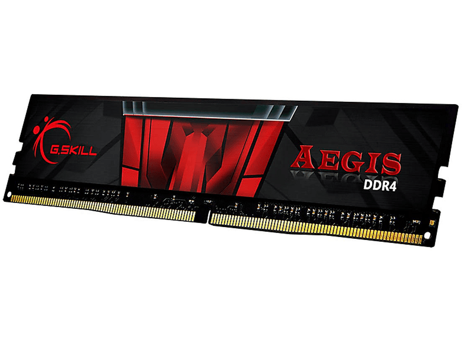 Kość RAM G.Skill Aegis DDR4, czarna i czerwona, ze złotymi złączami.