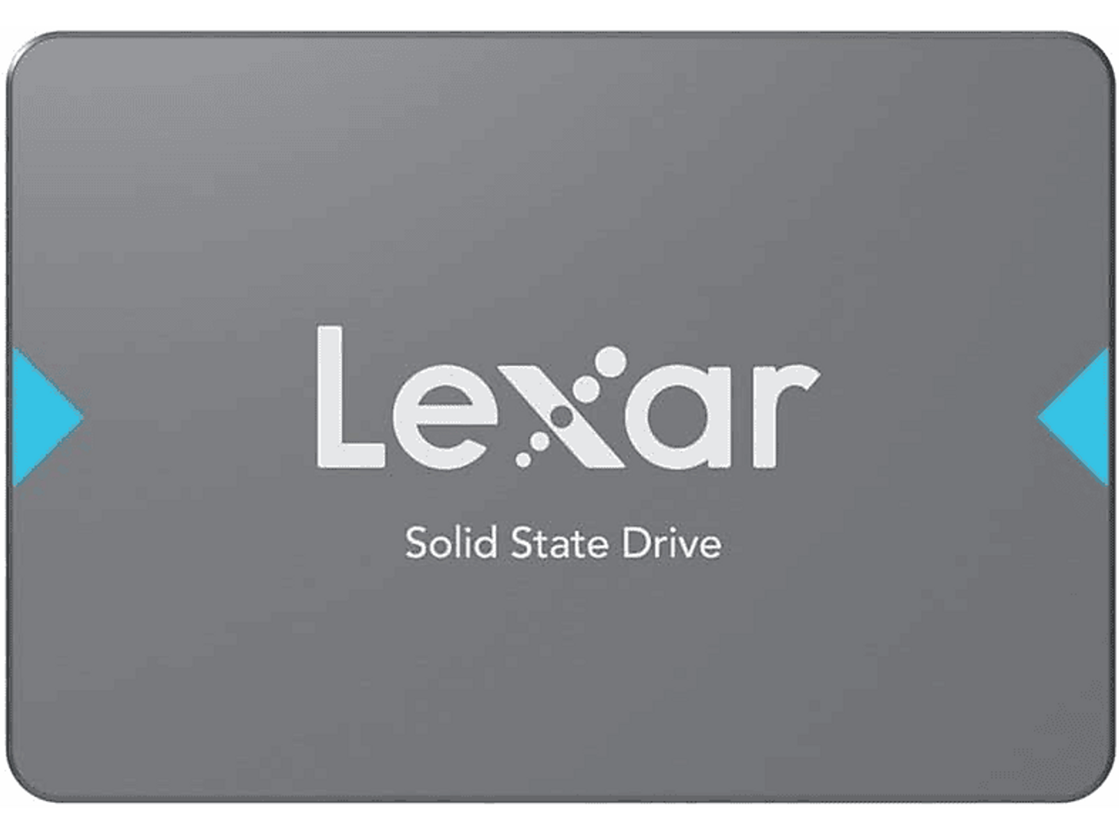 Eine graue Lexar SSD mit dem Firmennamen in Weiß.
