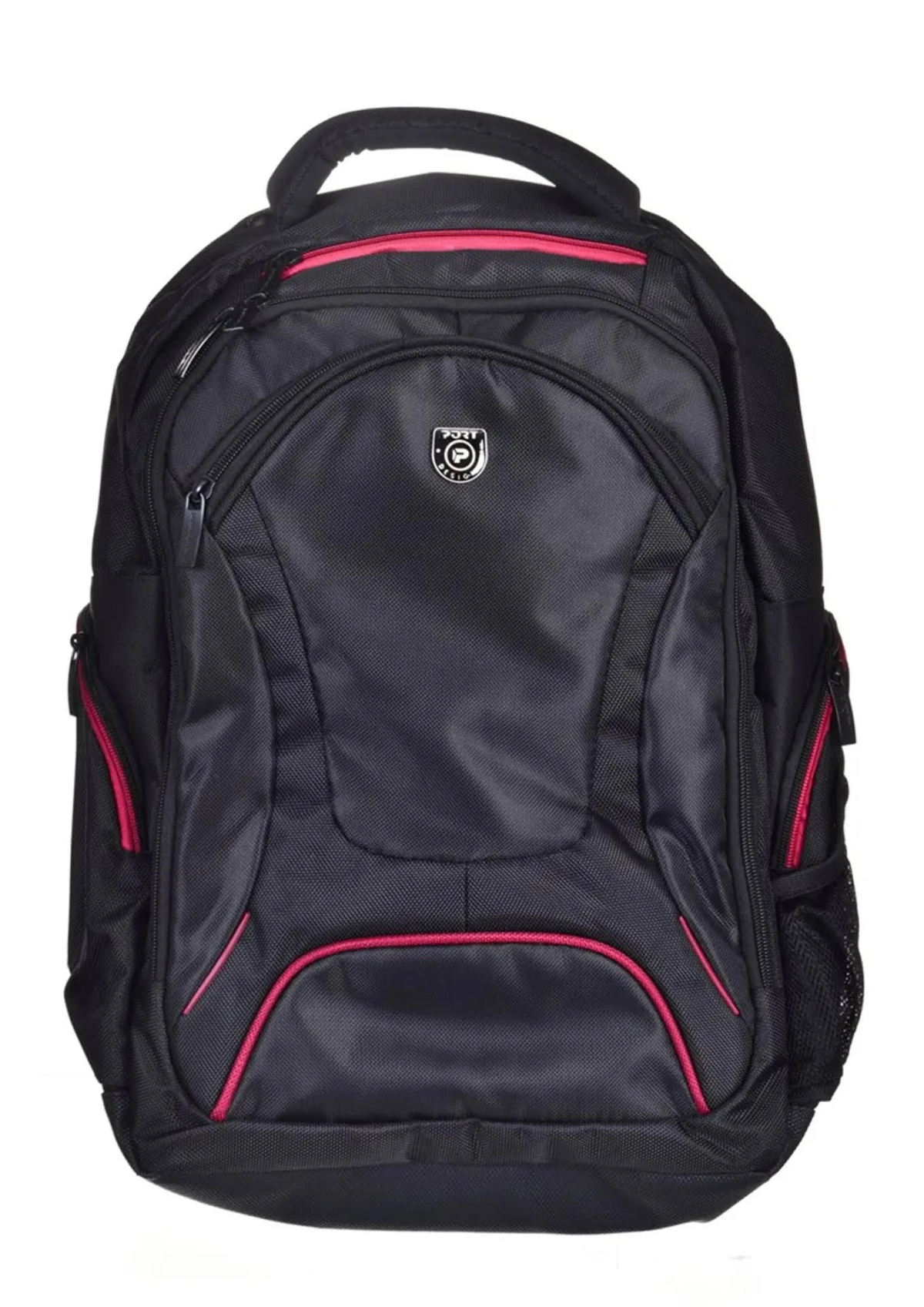 Black backpack with red accents. Port Designs logo is visible.